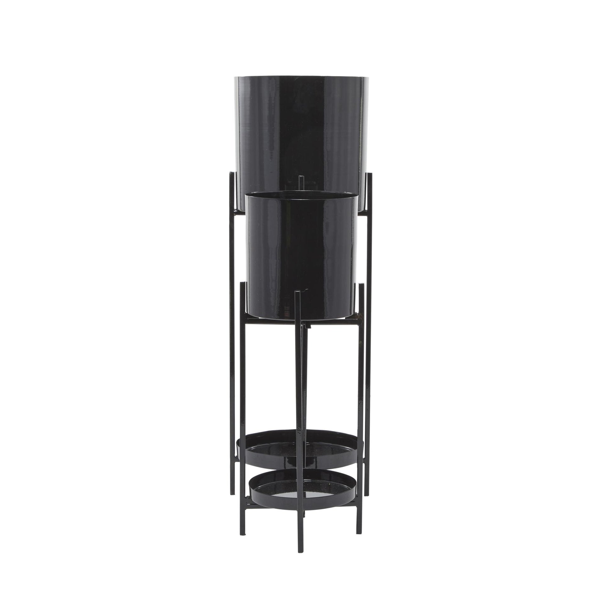 Set of 2 Metal Indoor Outdoor Planter with Lower Shelf and Removable Stand