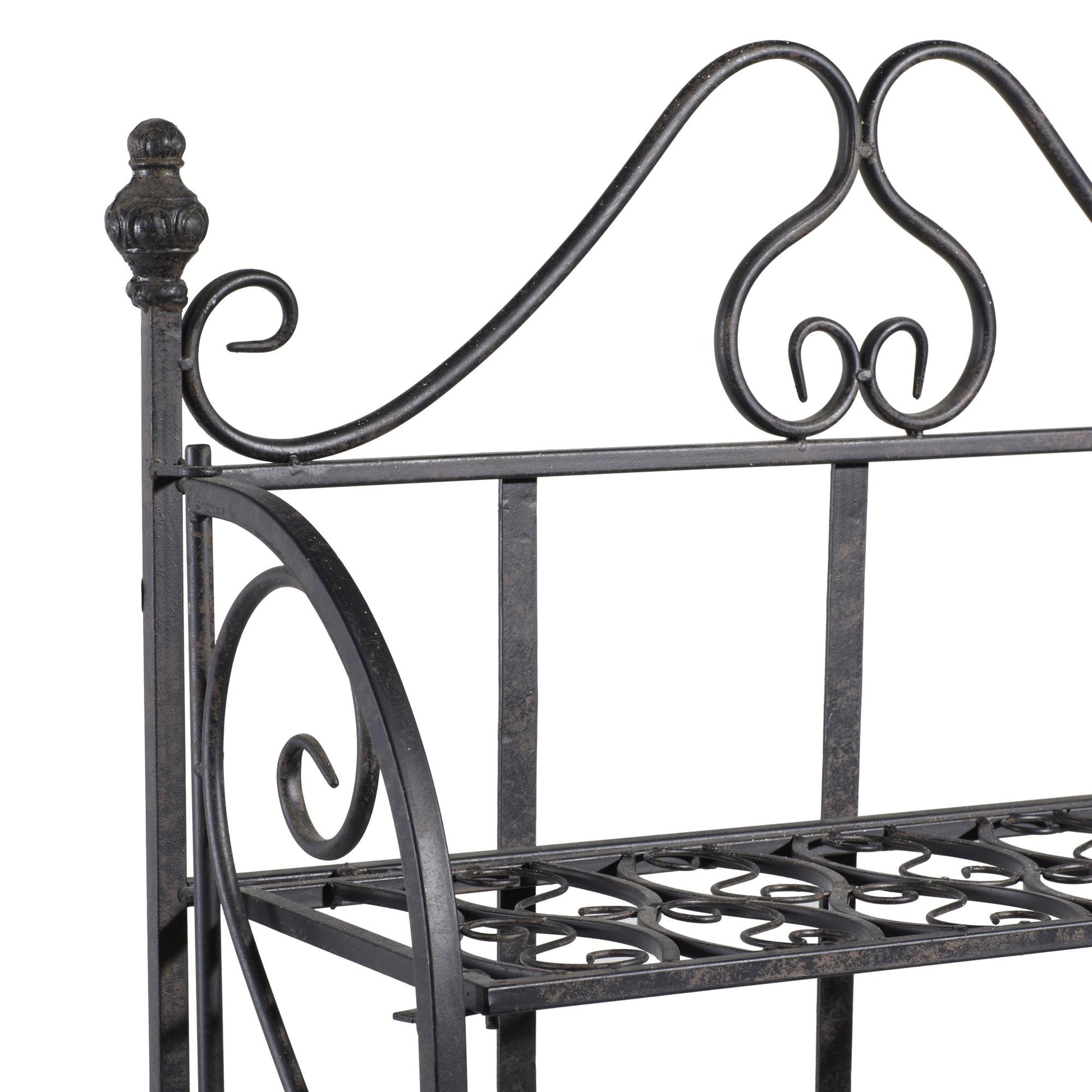 Scroll Black Metal Indoor Outdoor Tall Folding 4 Shelf Decorative Bakers Rack