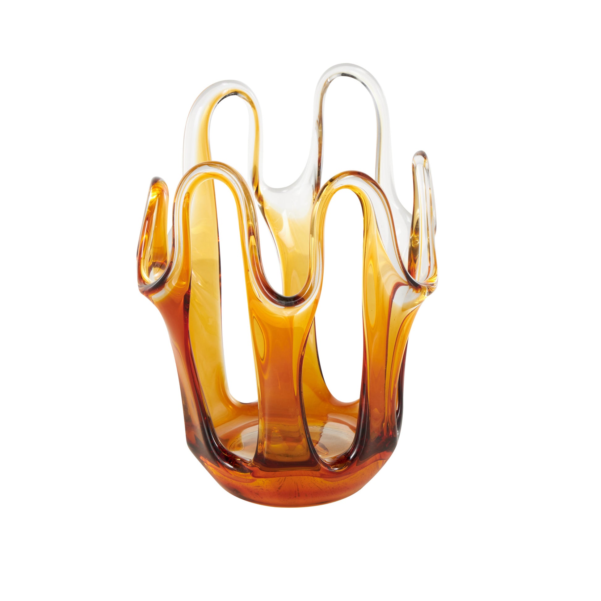 Abstract Glass Ombre Decorative Vase with Wavy Oval Cutouts