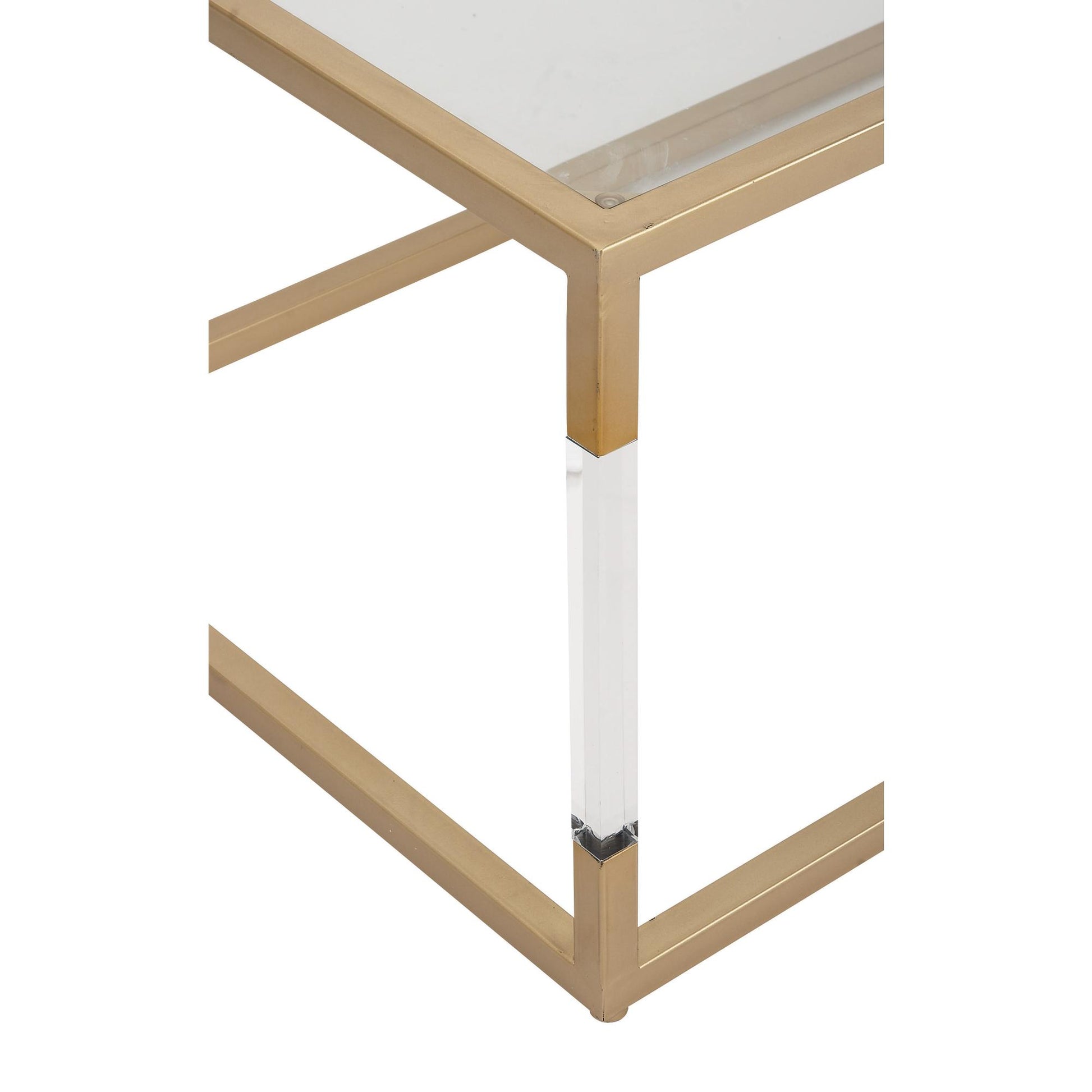 Metal Minimalistic Open Framed Living Room Coffee Table with Clear Glass Top and Acrylic Legs 46" x 24" x 19"