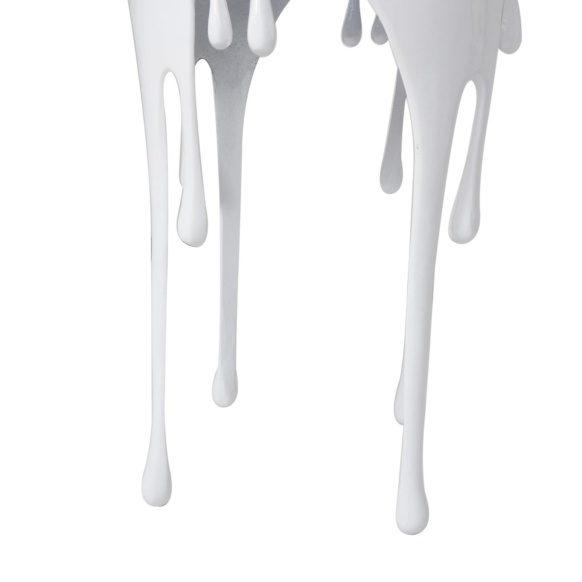 Abstract Aluminum Metal Drip Side End Accent Table with Melting Design and Shaded Glass Top