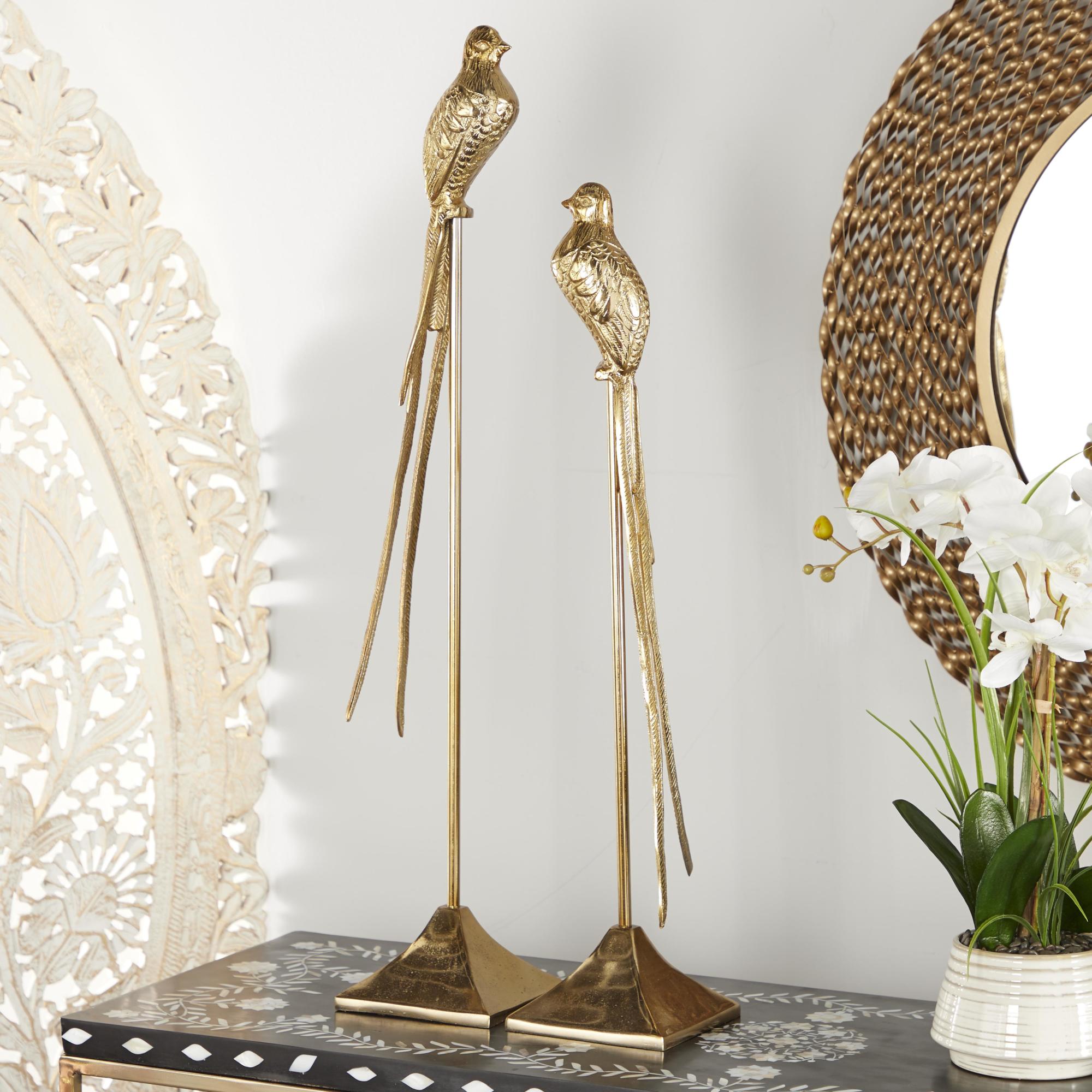 Set of 2 Bird Gold Aluminum Metal Decorative Sculpture