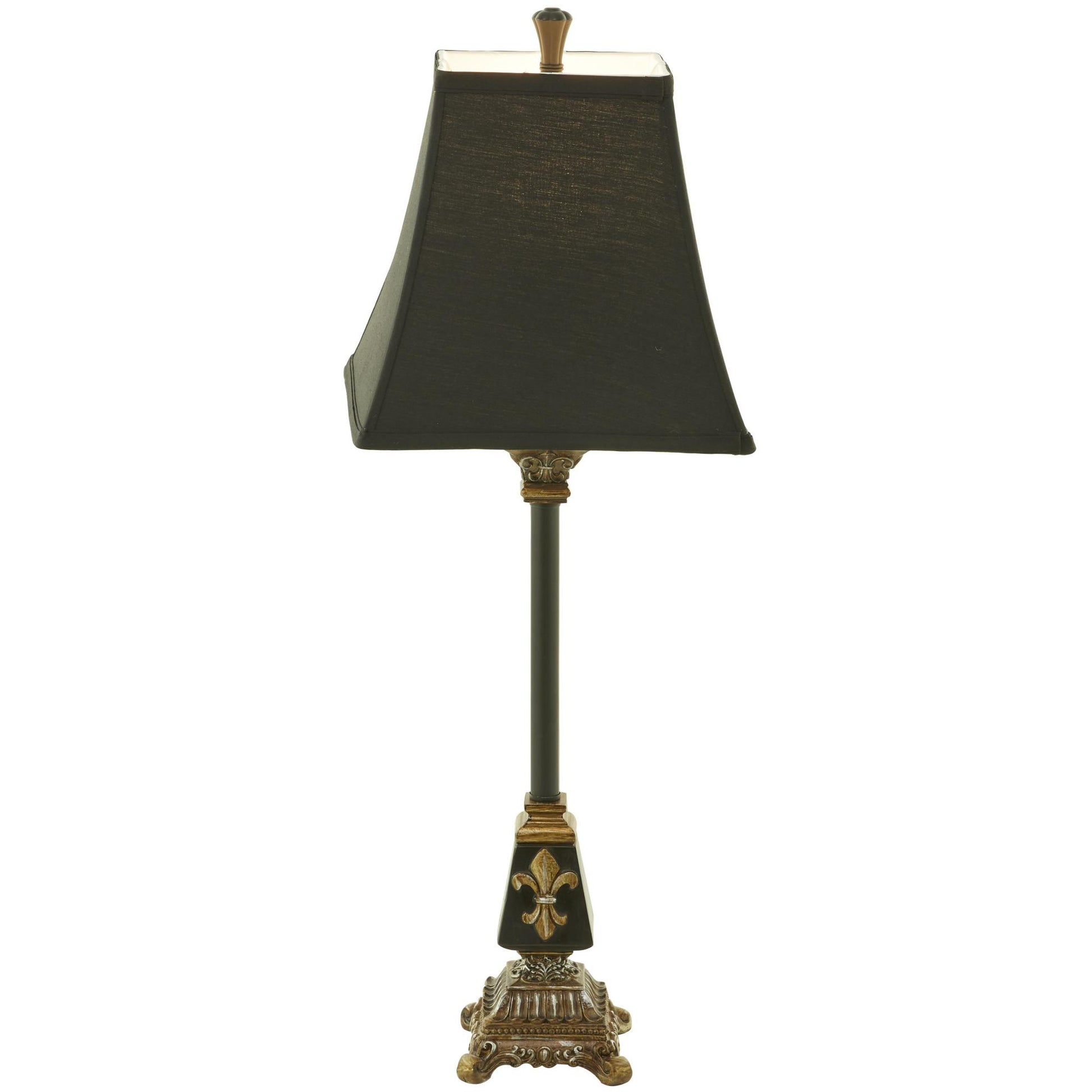 Fleur De Lis Black Polystone Hand Painted Antique Style Room Buffet Lamp