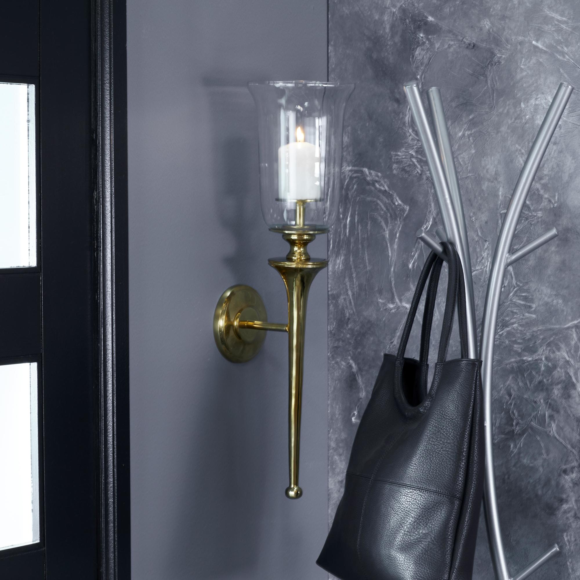 Gold Aluminum Metal Single Candle Indoor Outdoor Wall Sconce with Glass Holder