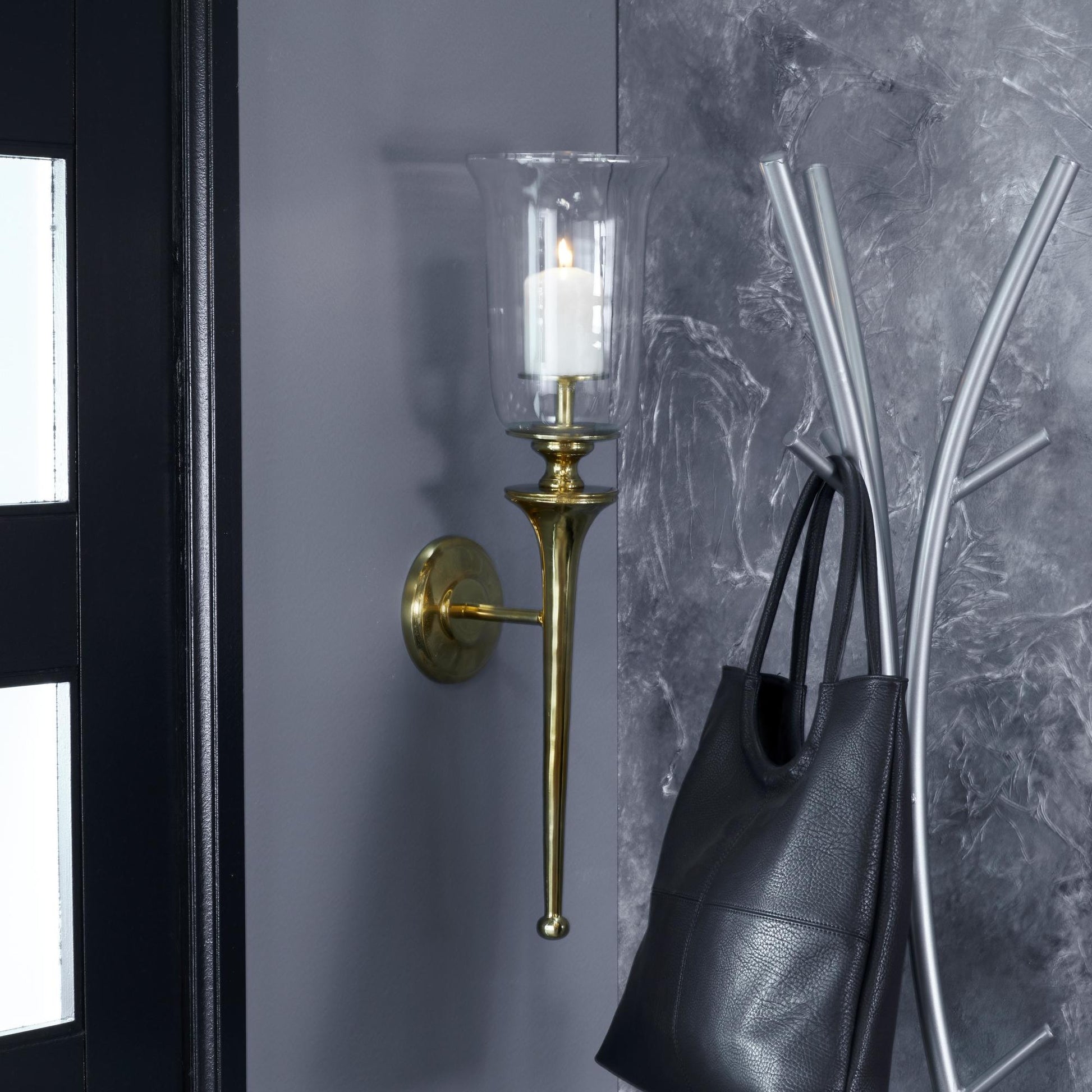 Gold Aluminum Metal Single Candle Indoor Outdoor Wall Sconce with Glass Holder