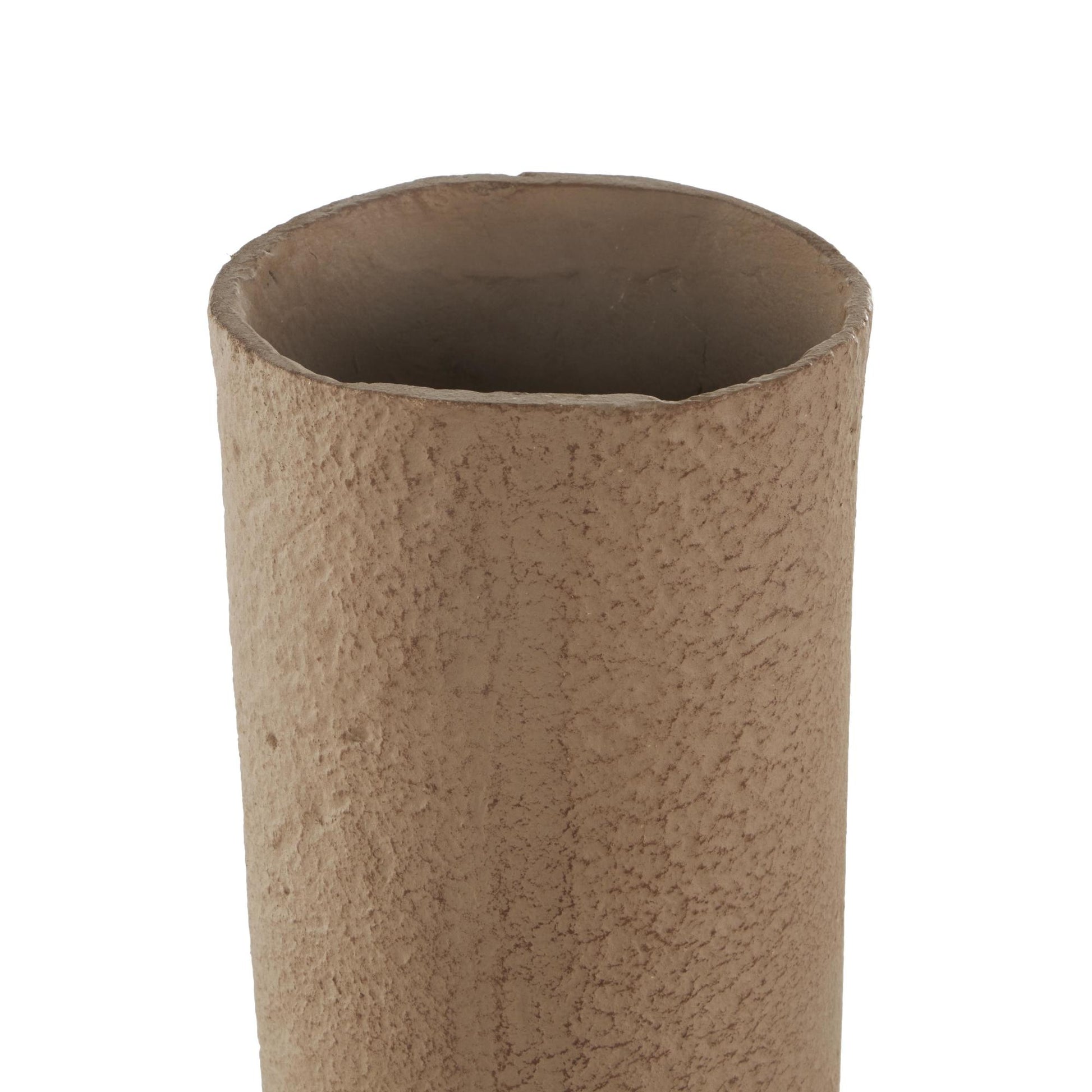 Abstract Brown Paper Mache Distressed Textured Decorative Vase with Triangular Handle
