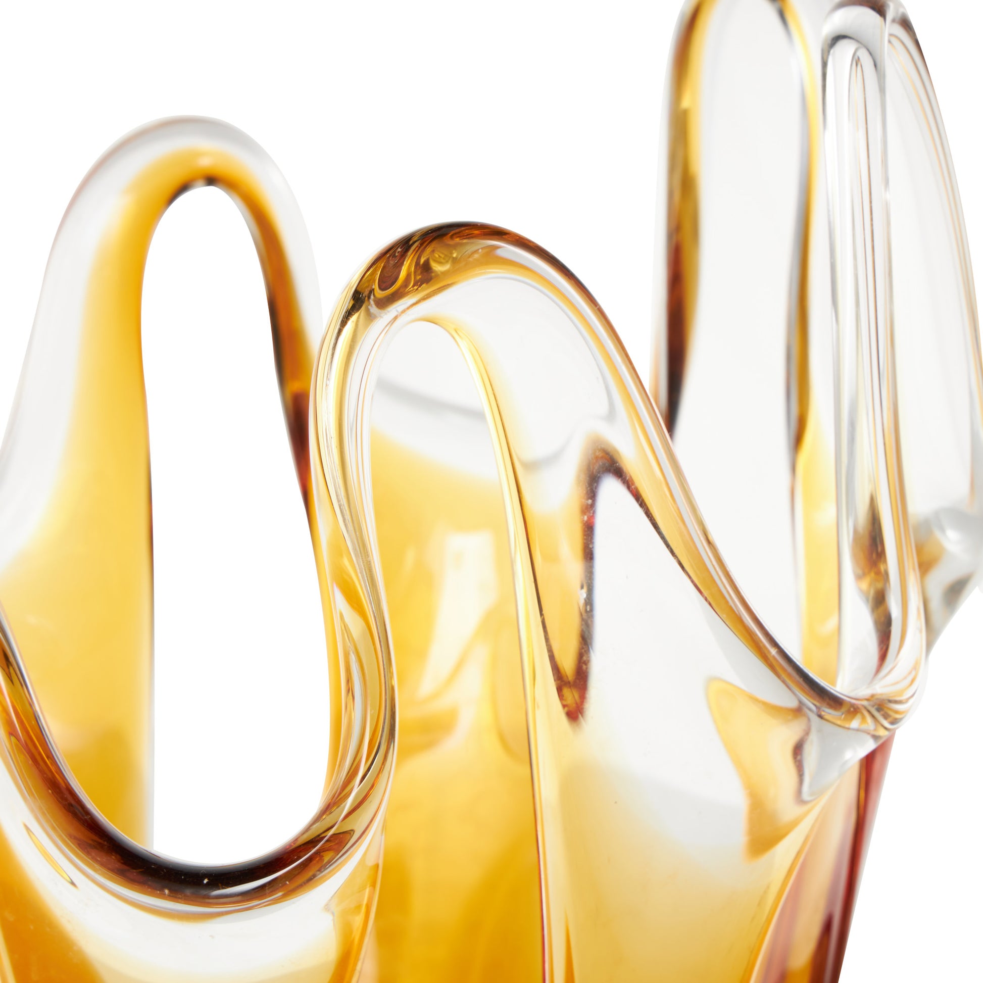 Abstract Orange Glass Ombre Decorative Vase with Wavy Oval Cutouts