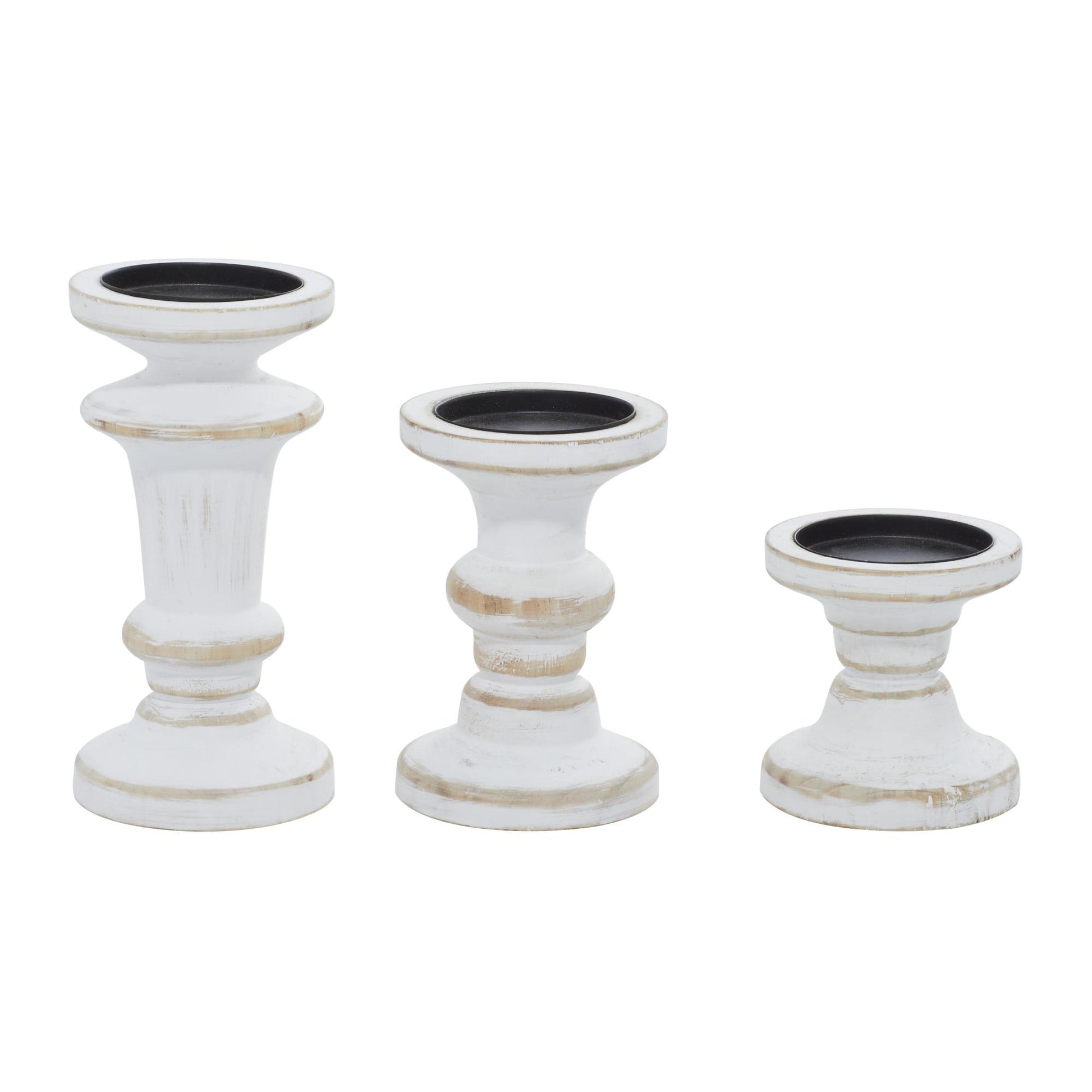 Set of 3 White Wood Decorative Candle Holder