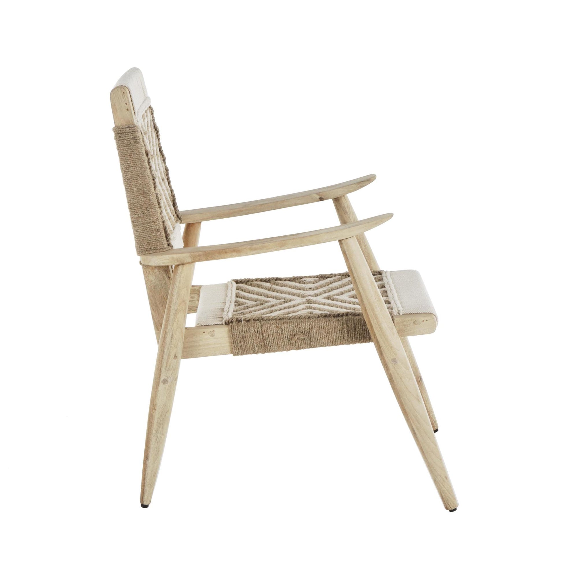 Jute Rope Handmade Geometric Patterned Woven Living Room Accent Chair with Brown Mango Wood Frame 23" x 23" x 33"