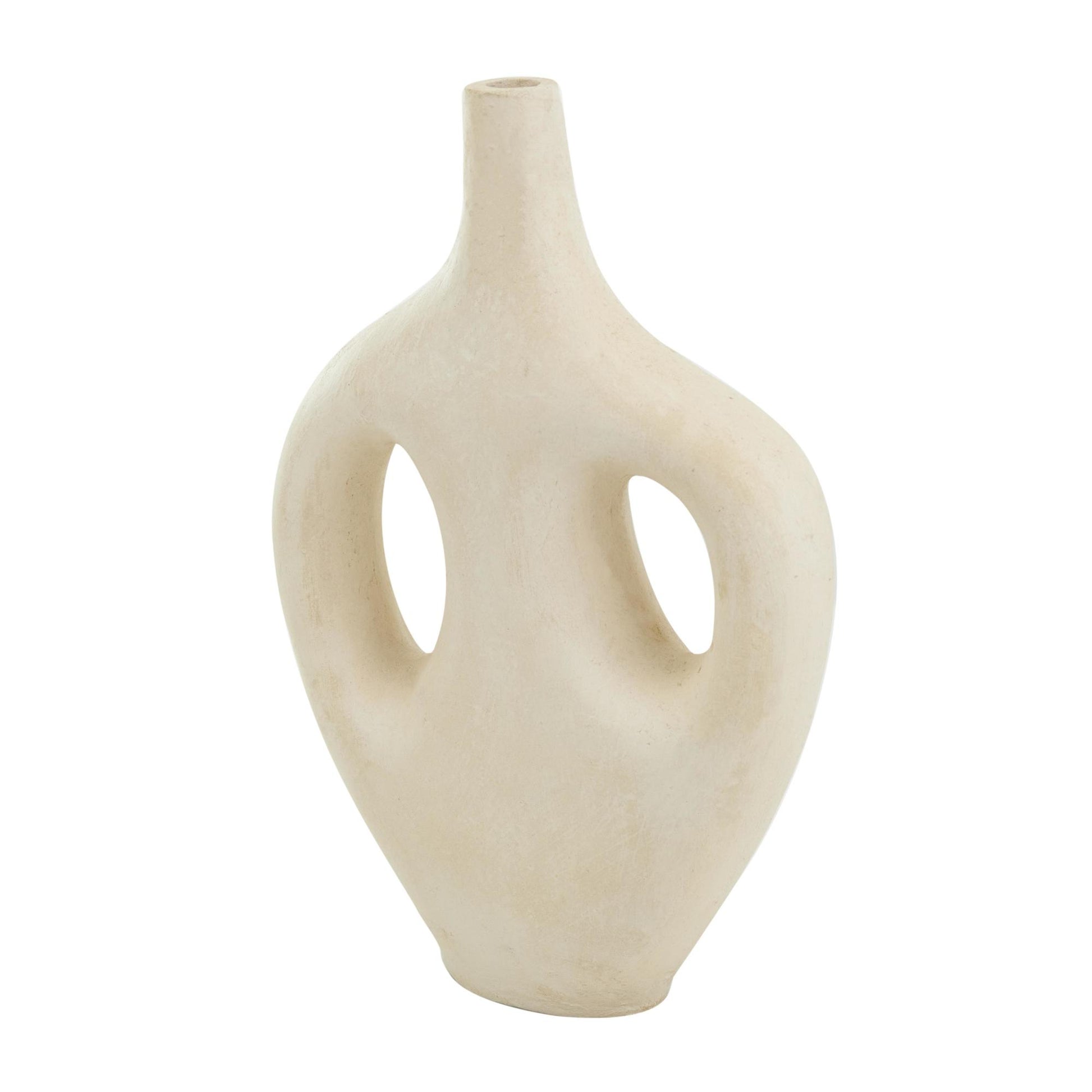 Abstract Beige Paper Mache Double Handle Decorative Vase