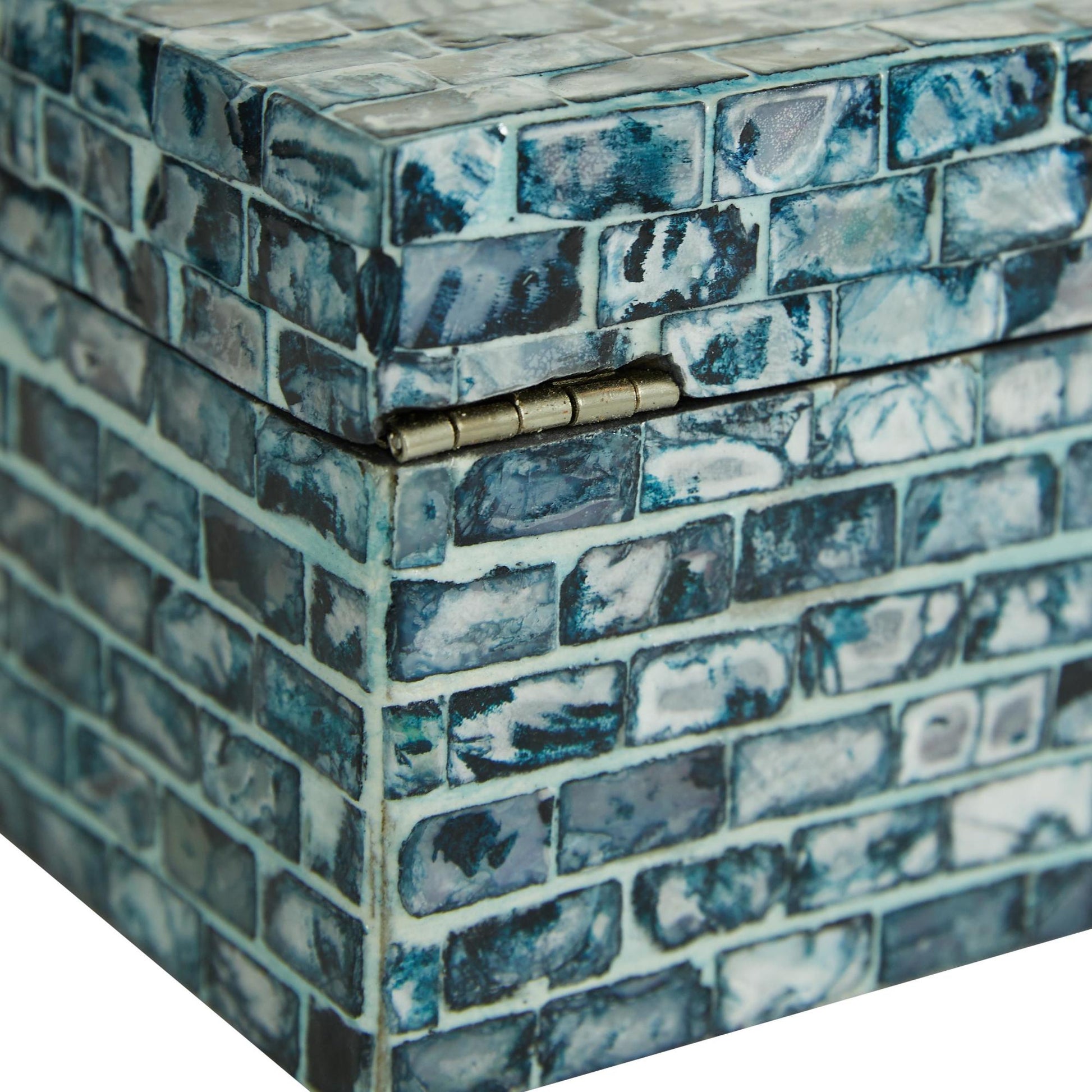 Set of 2 Blue Mother of Pearl Shell Handmade Decorative Box with Hinged Lid