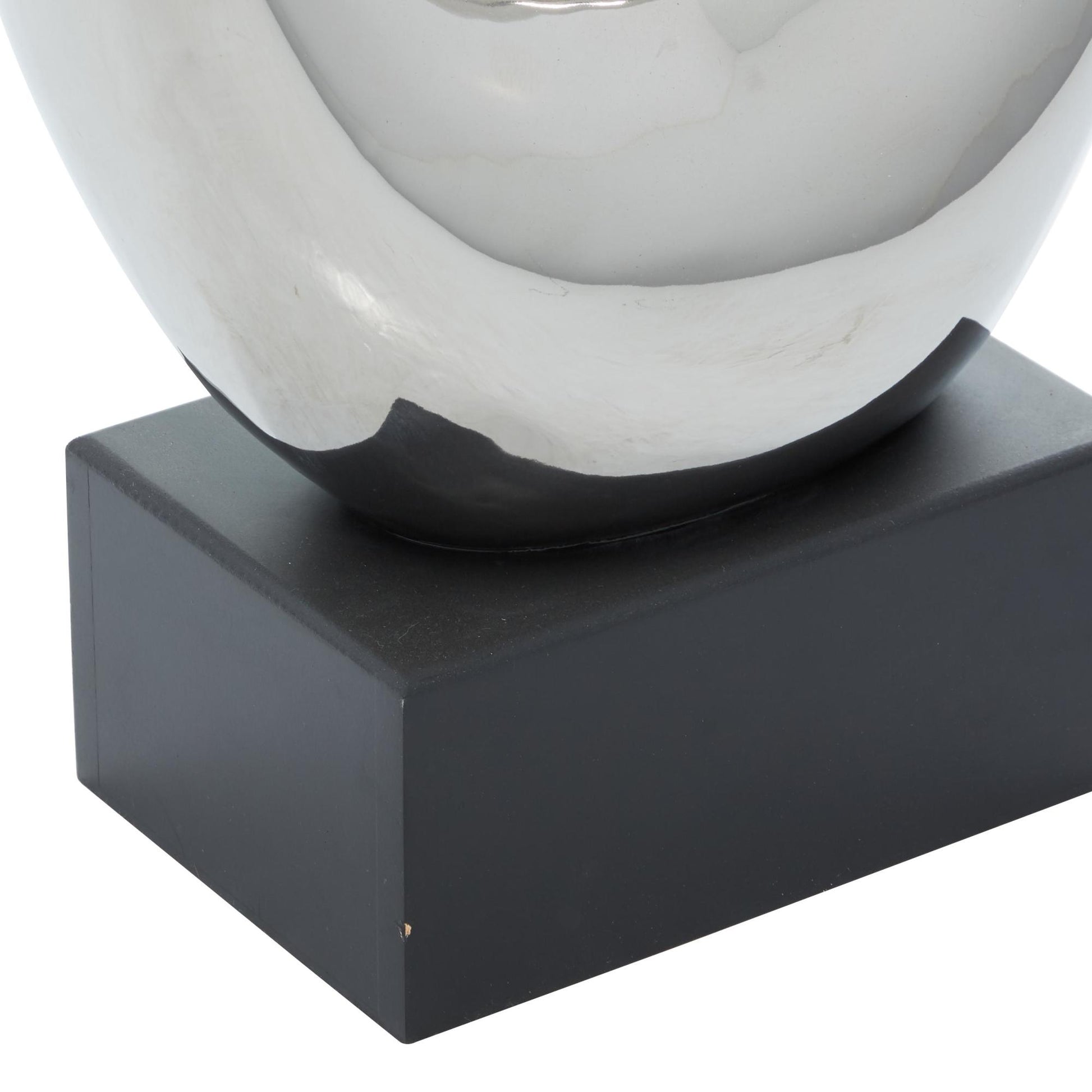Abstract Ceramic Swirl Decorative Sculpture with Black Wooden Base