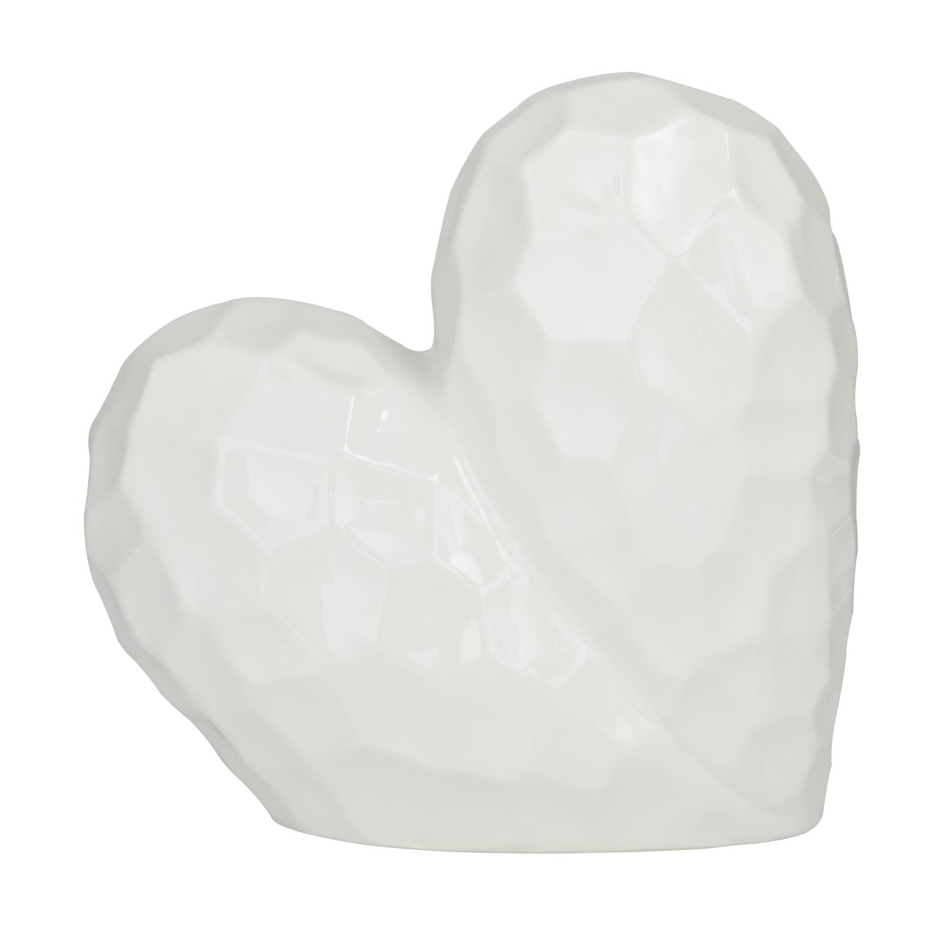 Heart Porcelain Ceramic Dimensional Origami Inspired Angled Decorative Sculpture with Faceted Exterior
