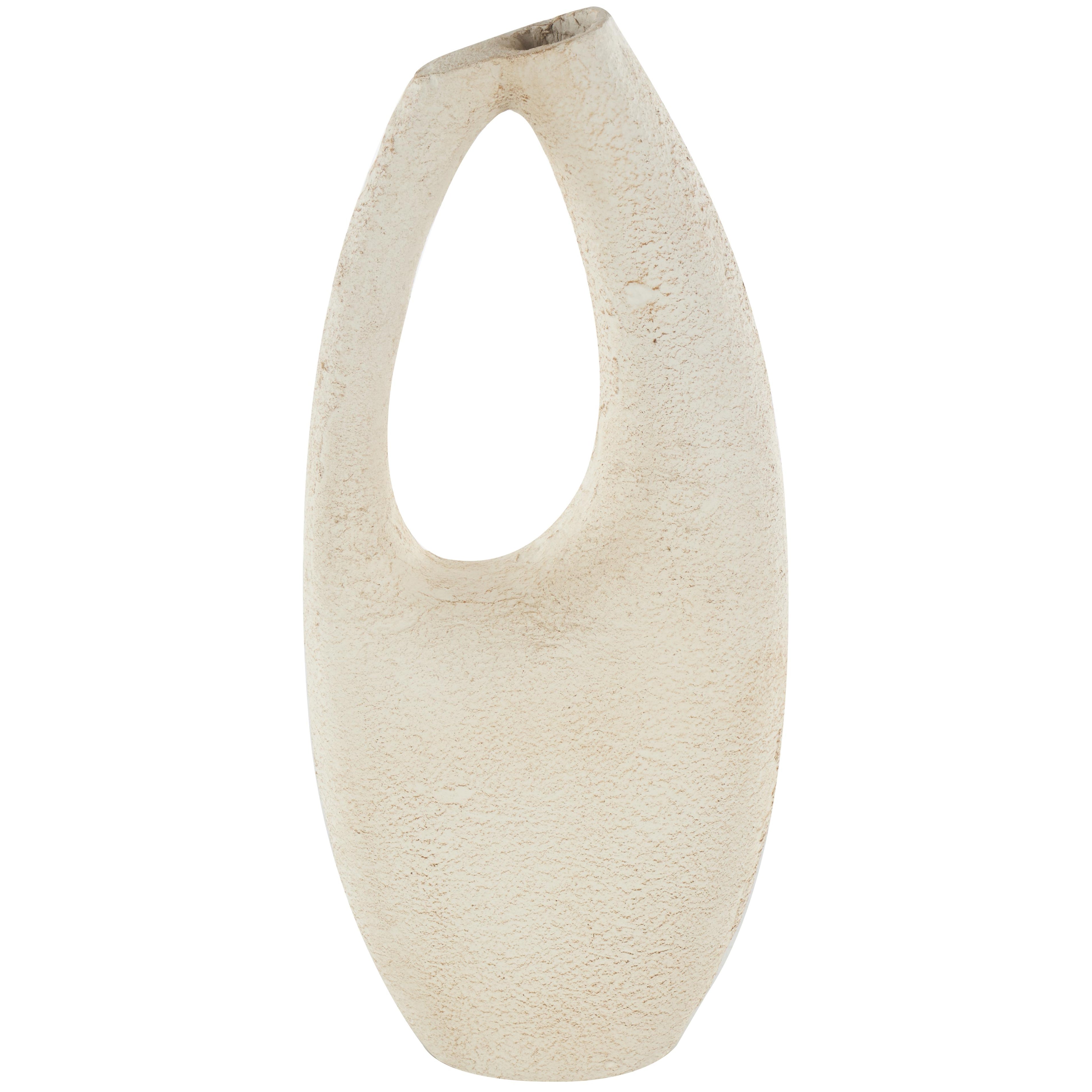 Abstract Cream Paper Mache Curved Cutout Decorative Vase with Brown Distressed Texturing