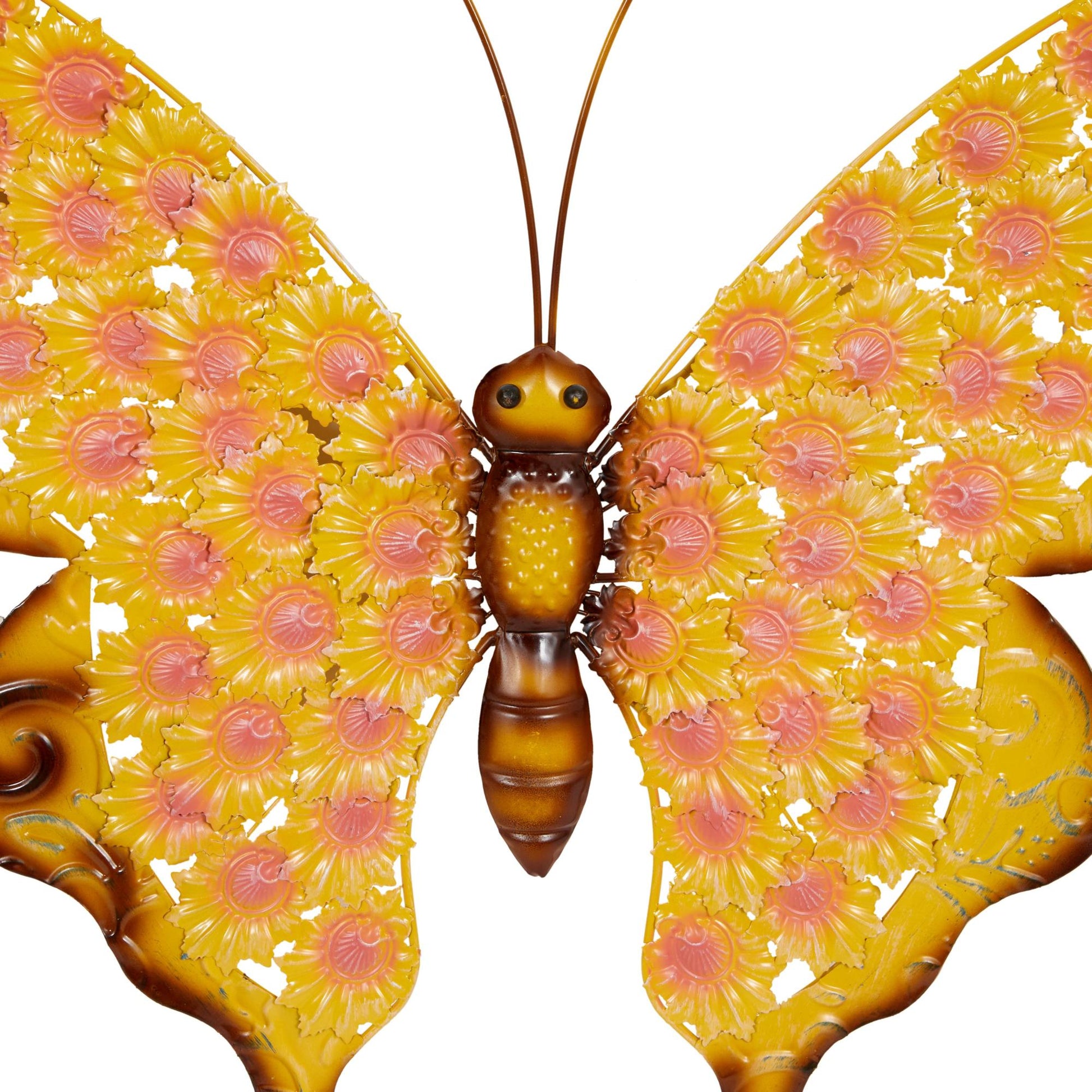 Set of 2 Butterfly Yellow Metal Home Wall Decor