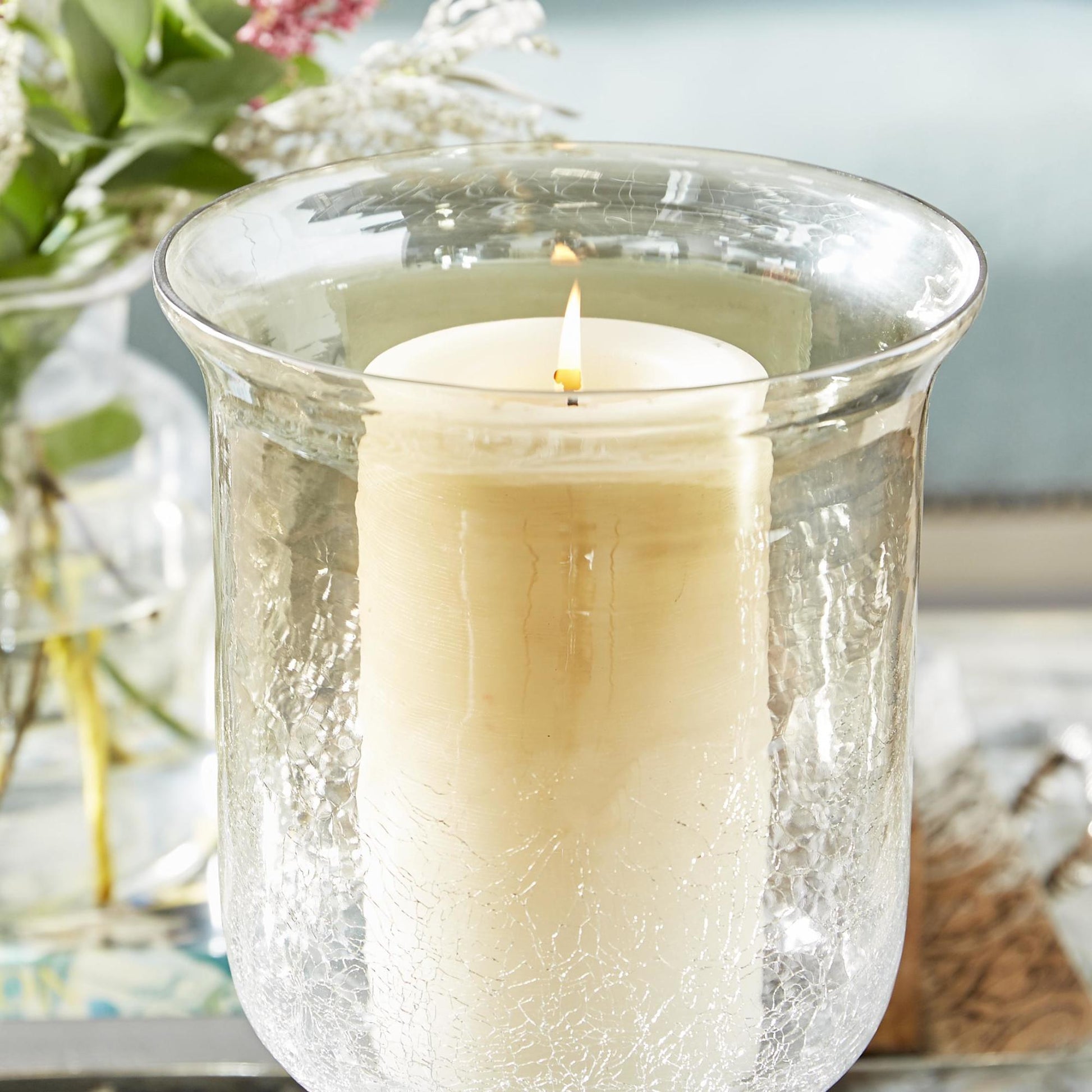 Glass Handmade Turned Style Pillar Room Hurricane Lamp with Smoked Glass Finish 7" x 7" x 14"