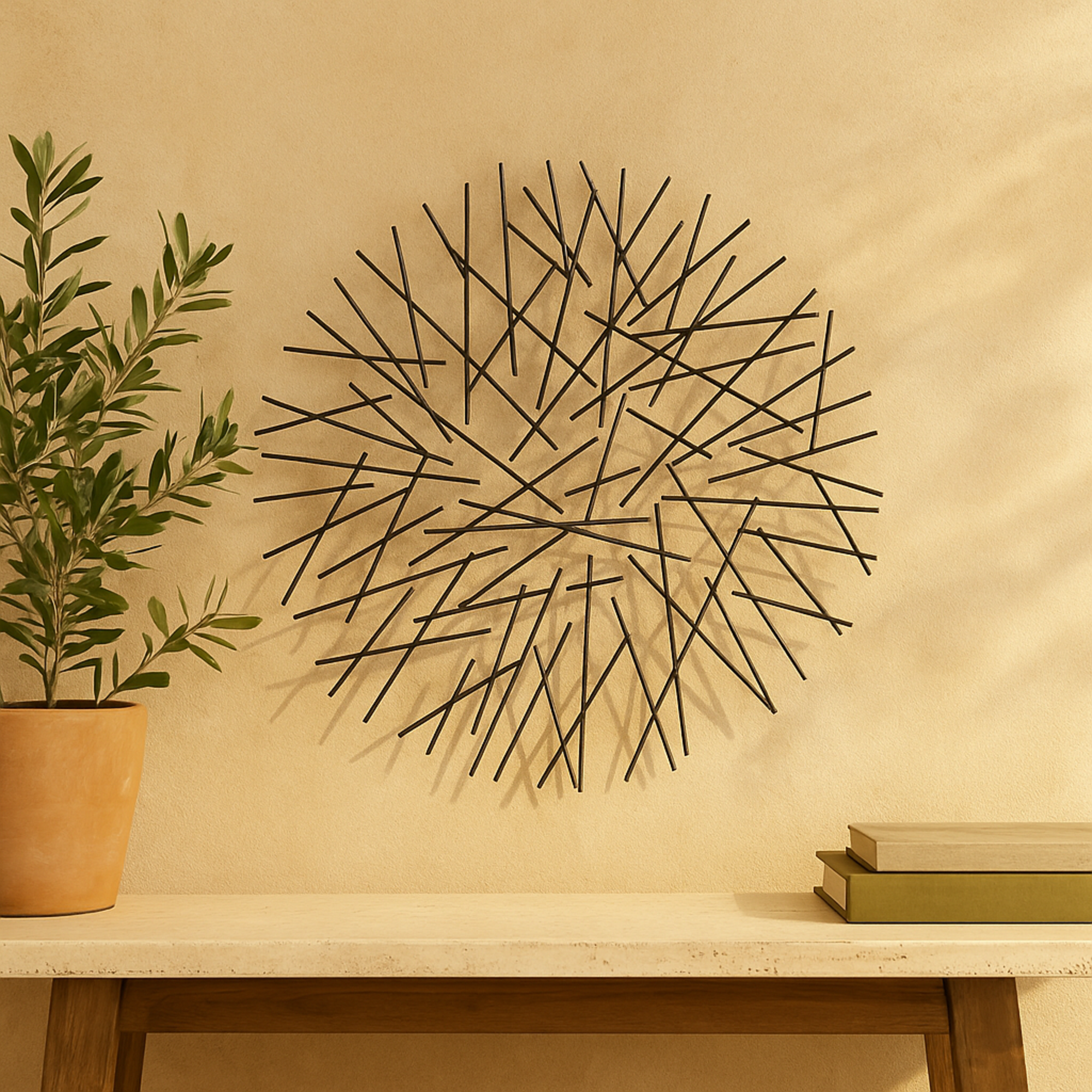 Abstract Black Metal Overlapping Stick Home Wall Decor