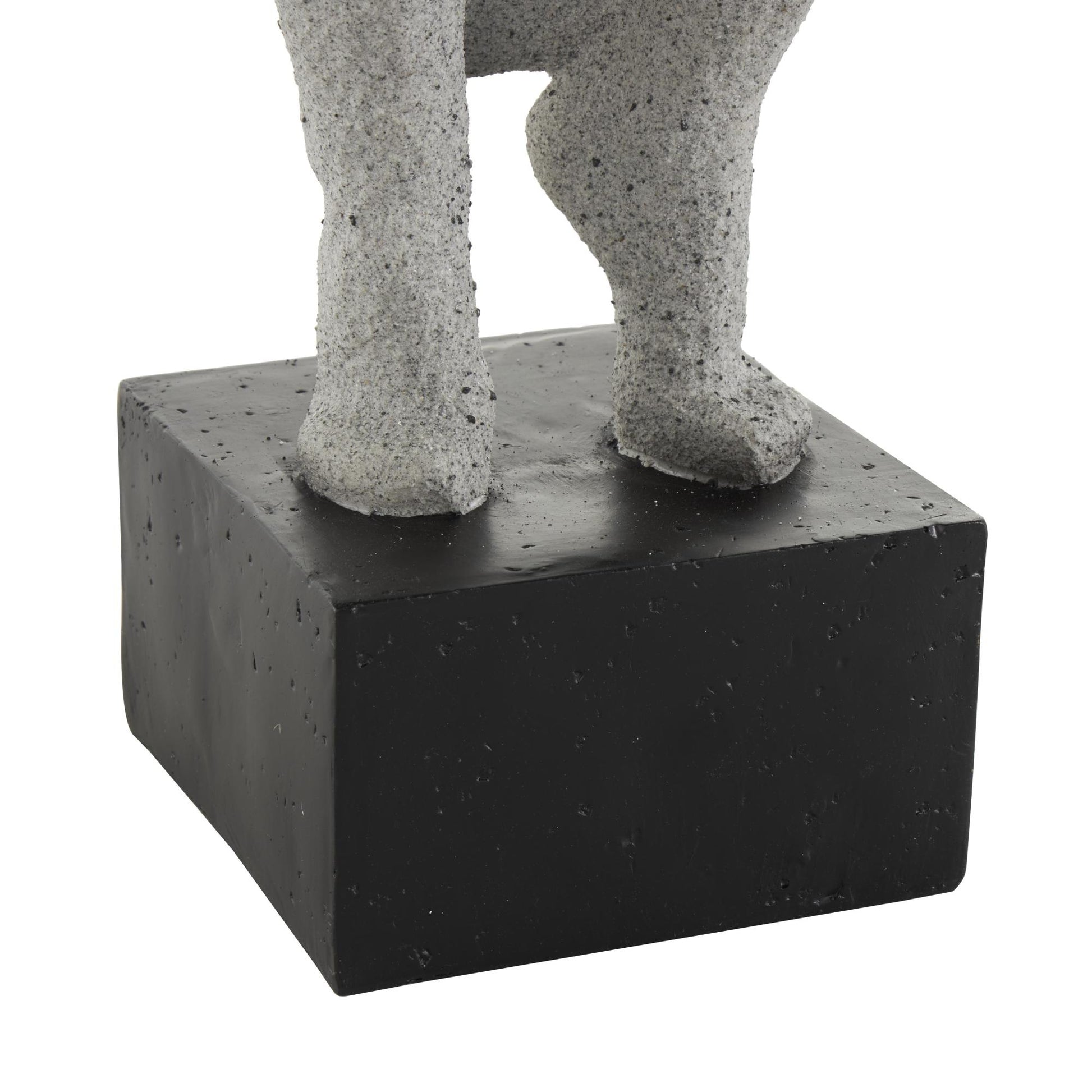 People Gray Polystone Crouching Decorative Sculpture with Black Square Base