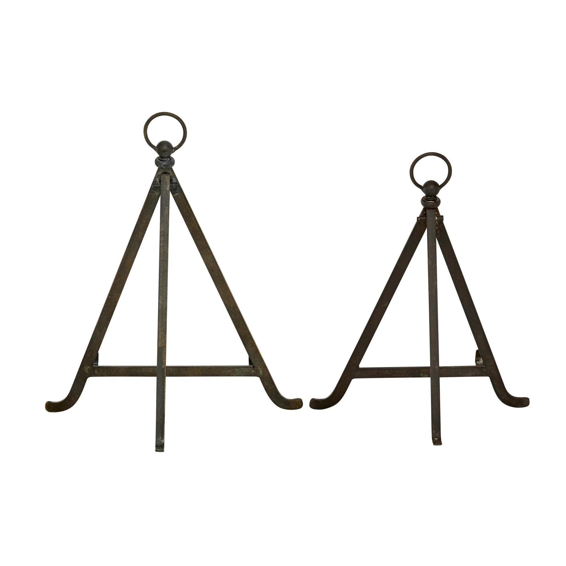 Set of 2 Bronze Metal Tabletop Triangle Display Easel with Foldable Stand