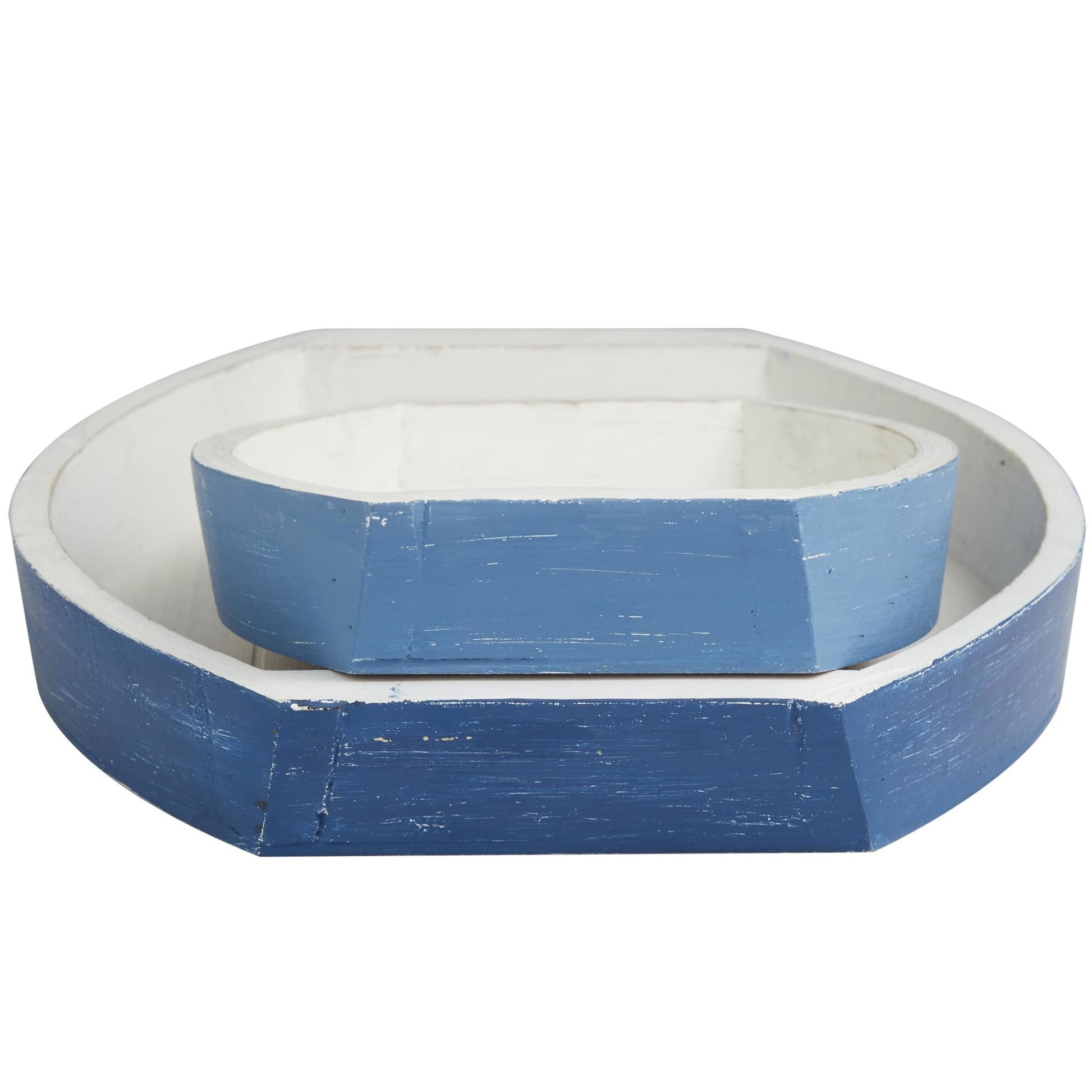 Set of 2 Boat Blue Wood Handmade Distressed Two Toned Living Room Decor Tray