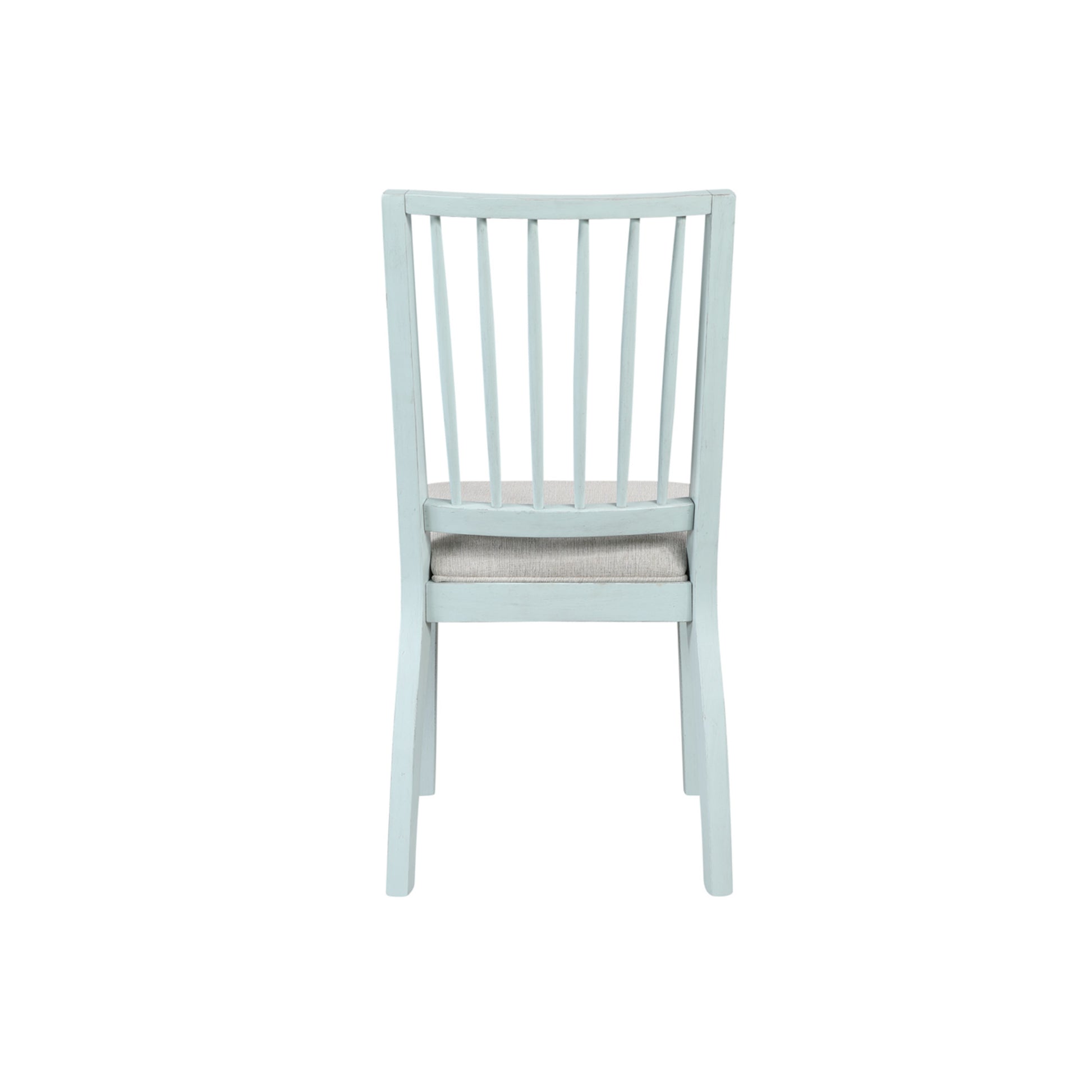 Set of 2 Light Blue Wood Kitchen Dining Chair with Beige Fabric Seat and Slatted Back