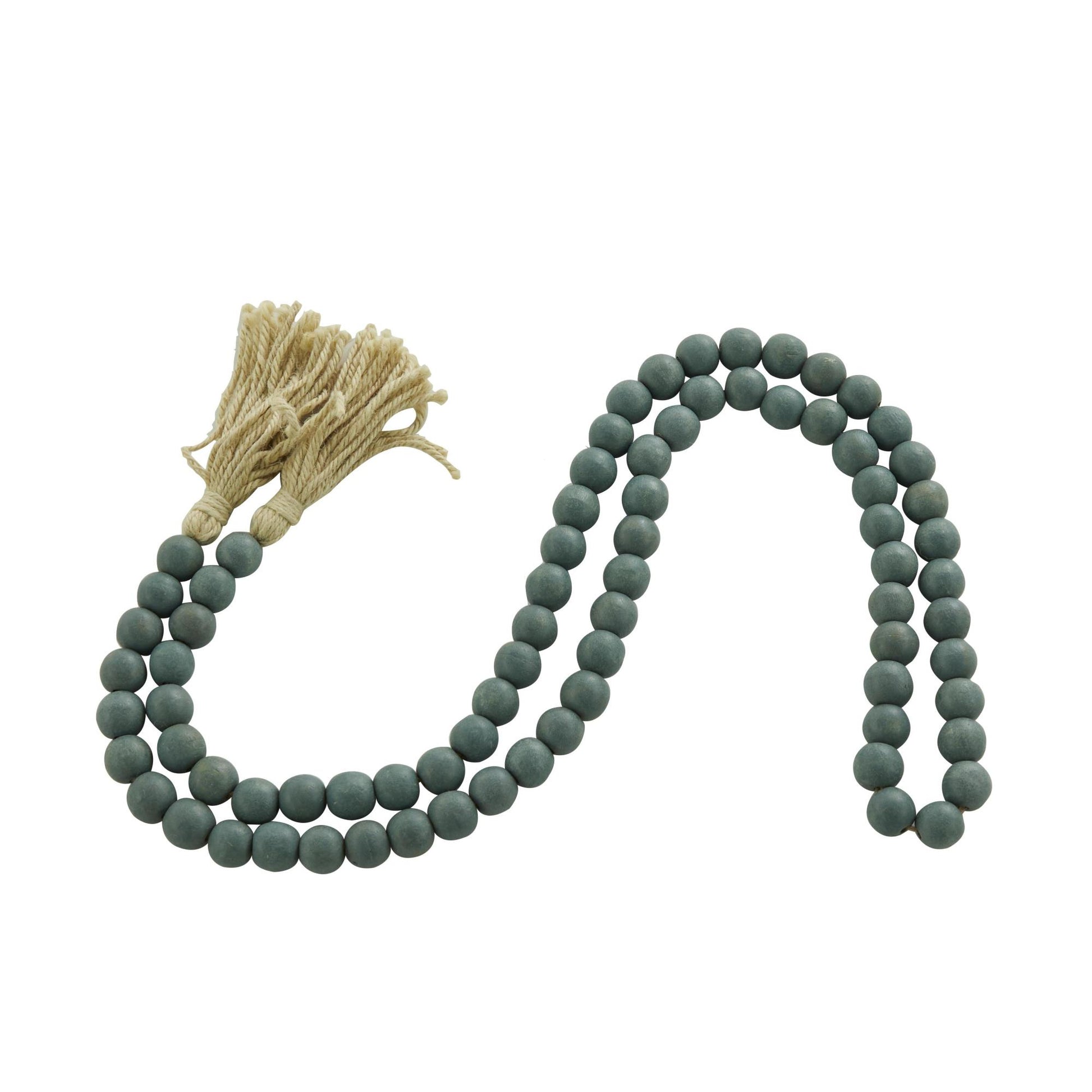 Mango Wood Handmade Round Long Carved Beaded Garland with Tassel