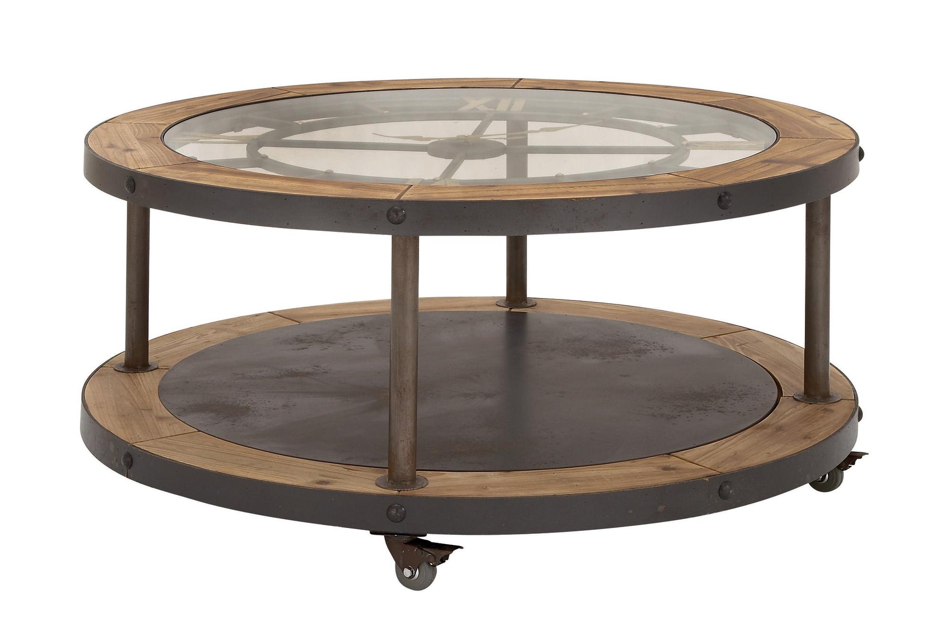 Light Brown Wooden Living Room Coffee Table with Clock Top