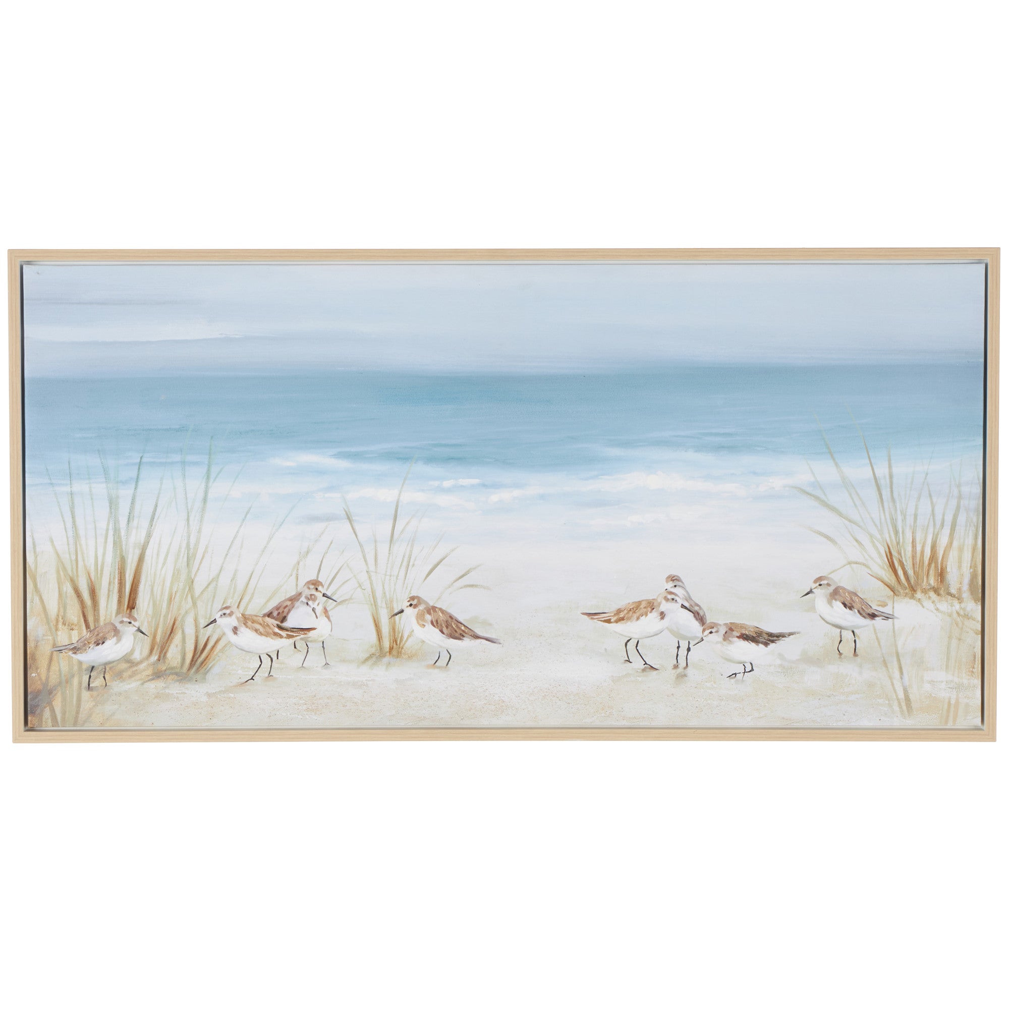 Bird Blue Canvas Living Room Framed Wall Art with Brown Wood Frame