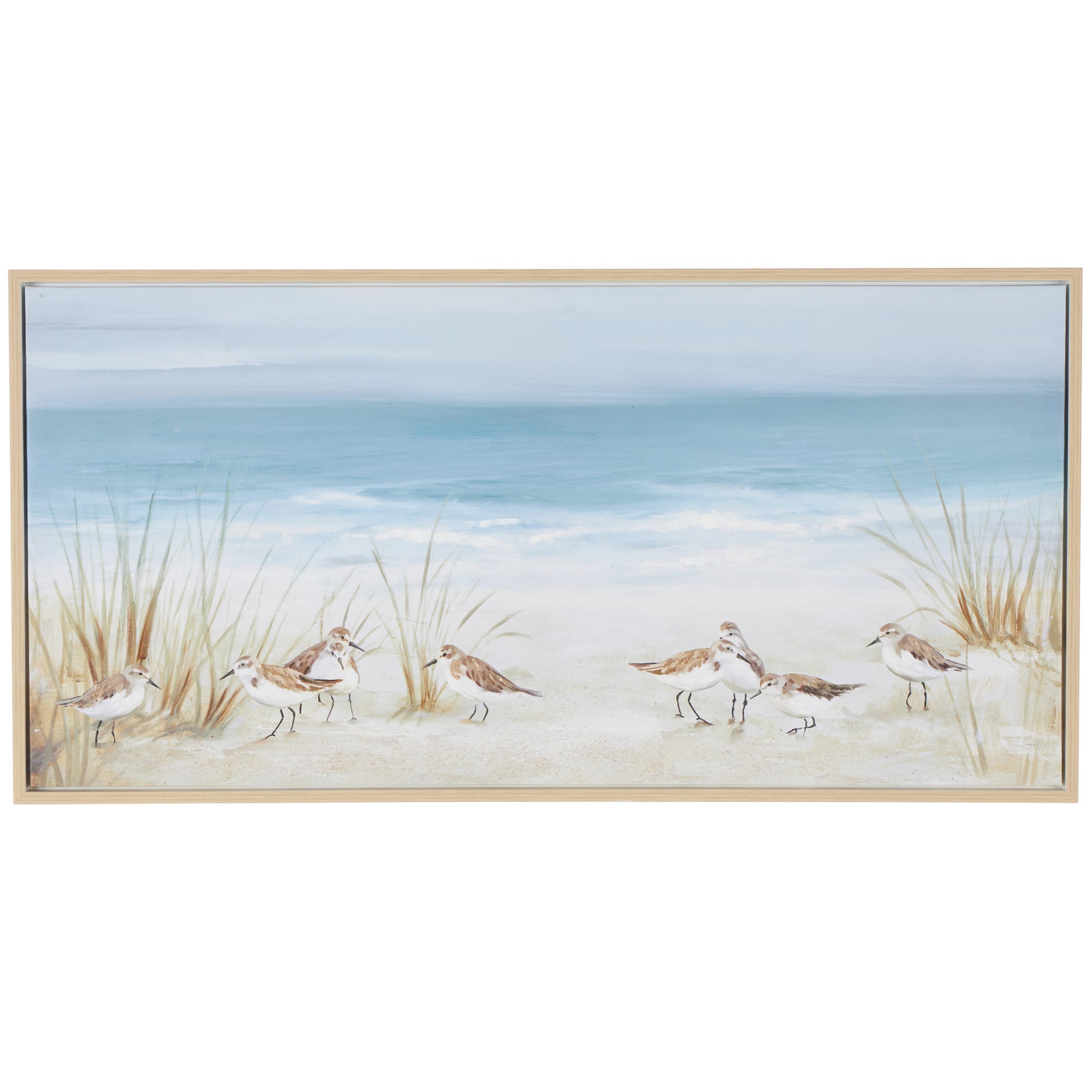 Bird Blue Canvas Living Room Framed Wall Art with Brown Wood Frame