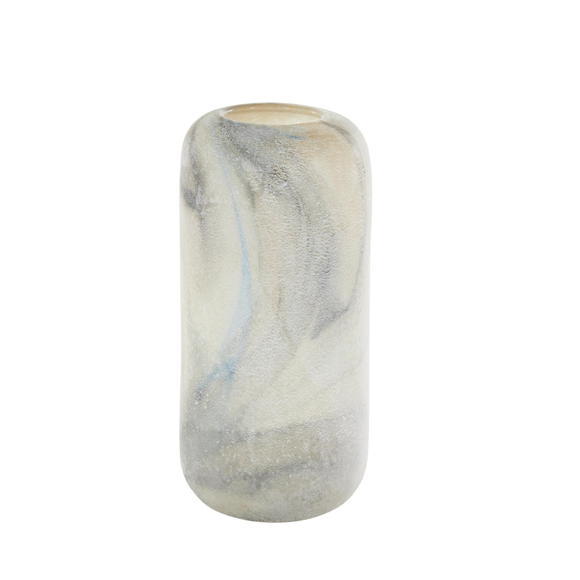 Cream Glass Distressed Decorative Vase with Blue and Tan Texturing