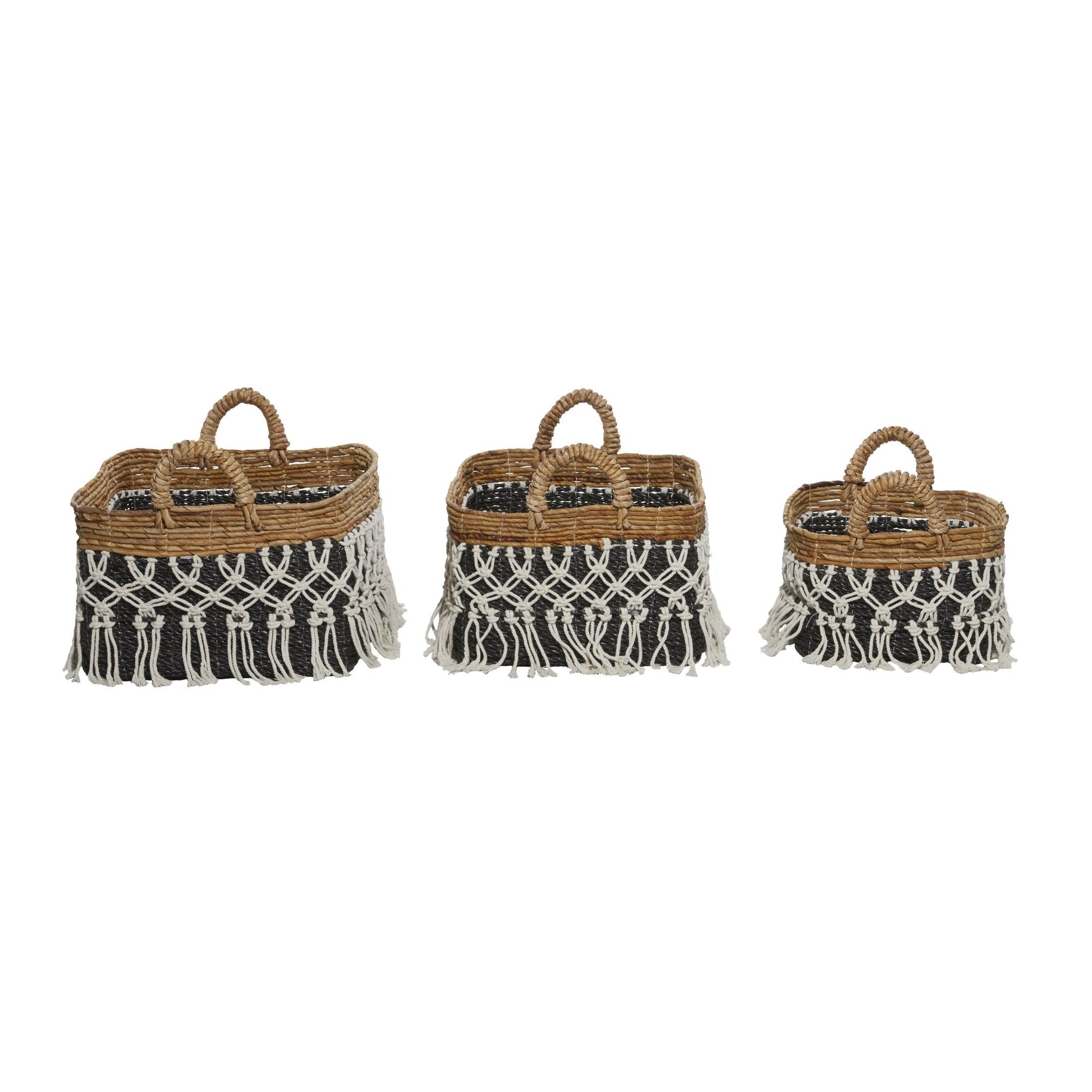 Set of 3 Black Banana Leaf Handmade Storage Basket