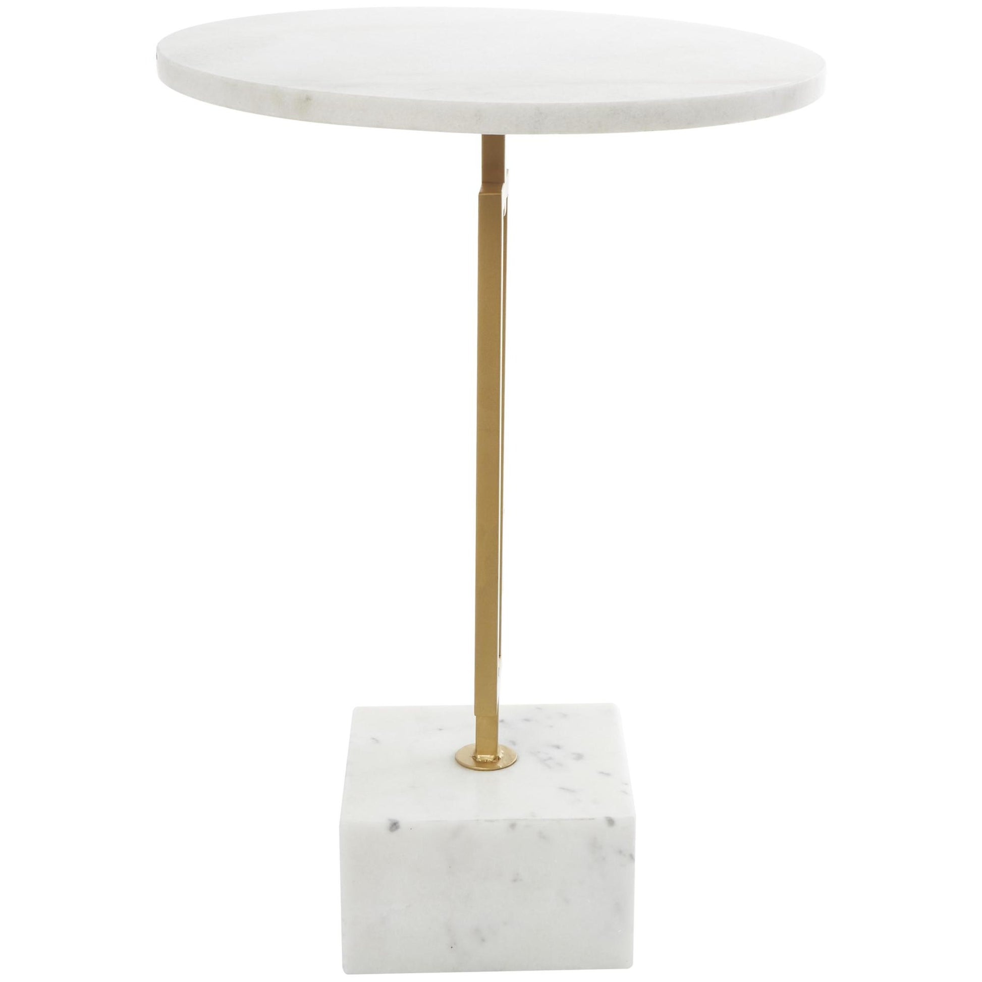 Geometric White Marble Side End Accent Table with Gold Metal Rectangular Stand