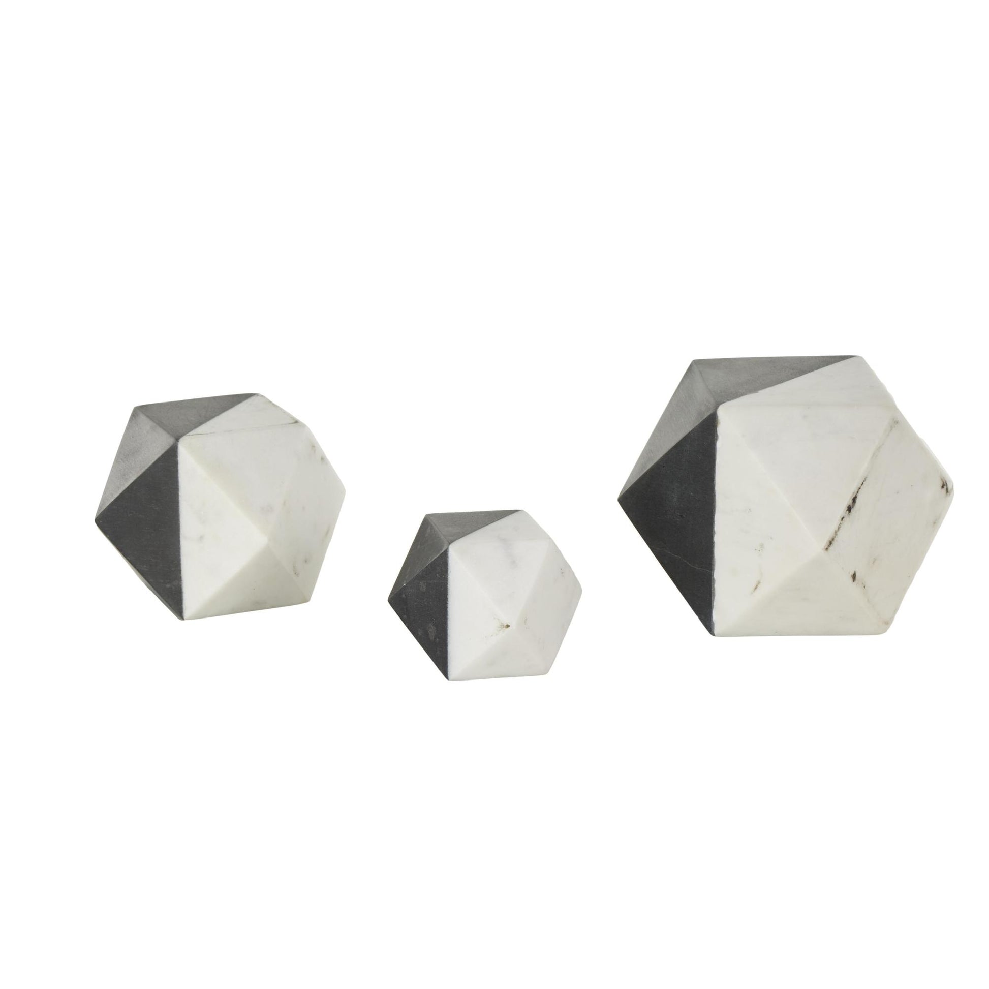 Set of 3 Geometric Marble Cube Two-Toned Hexagon Decorative Sculpture