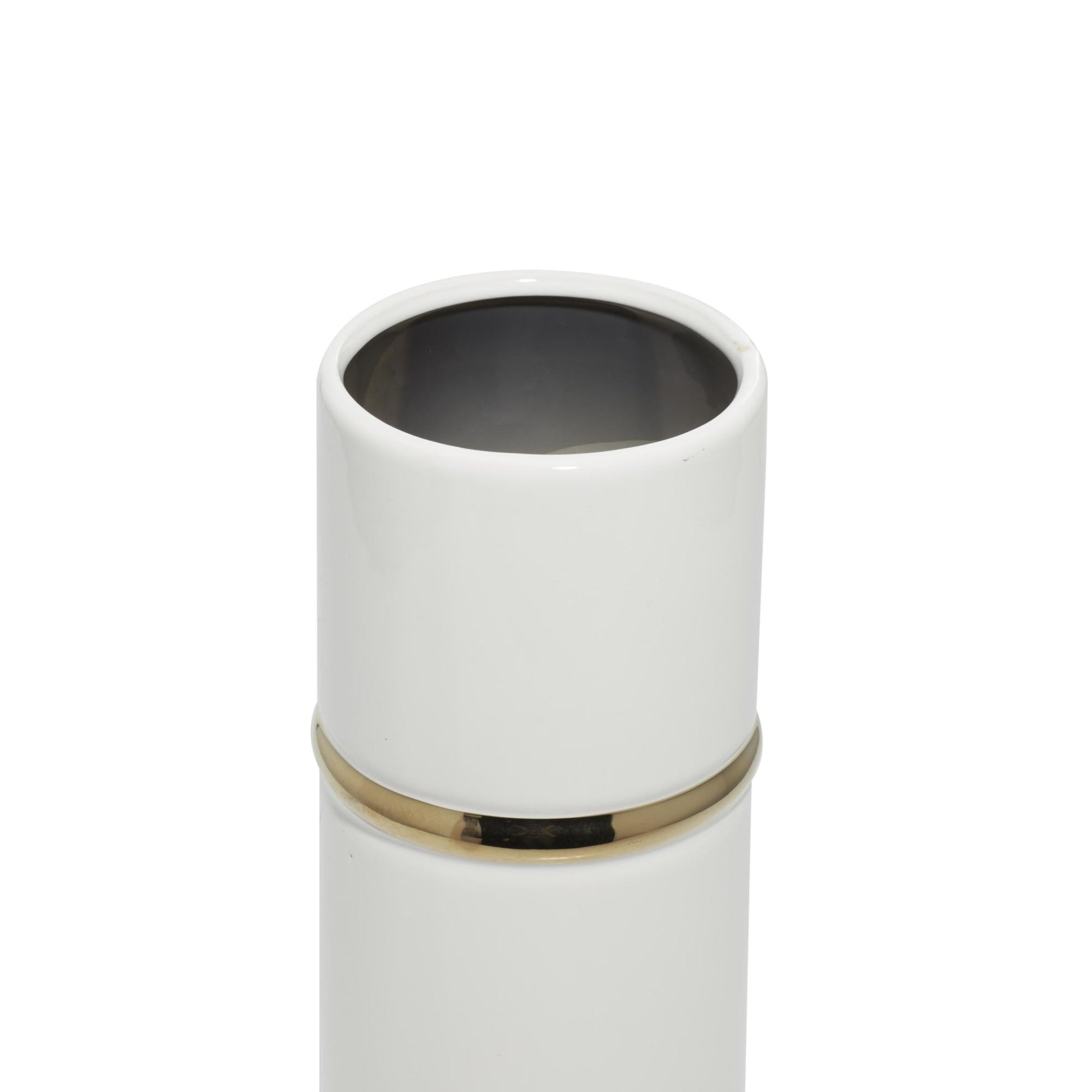 Set of 3 White Ceramic Decorative Vase with Gold Accents