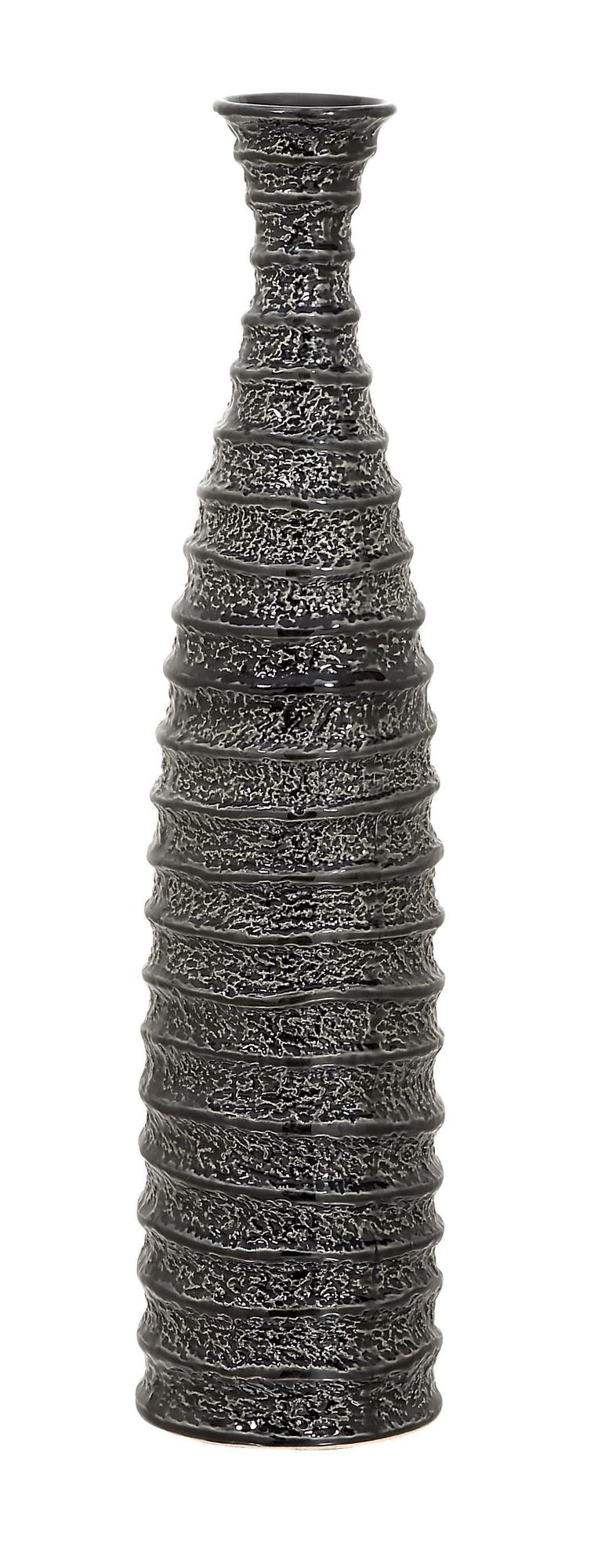 Black Ceramic Decorative Vase with Ripple Texture