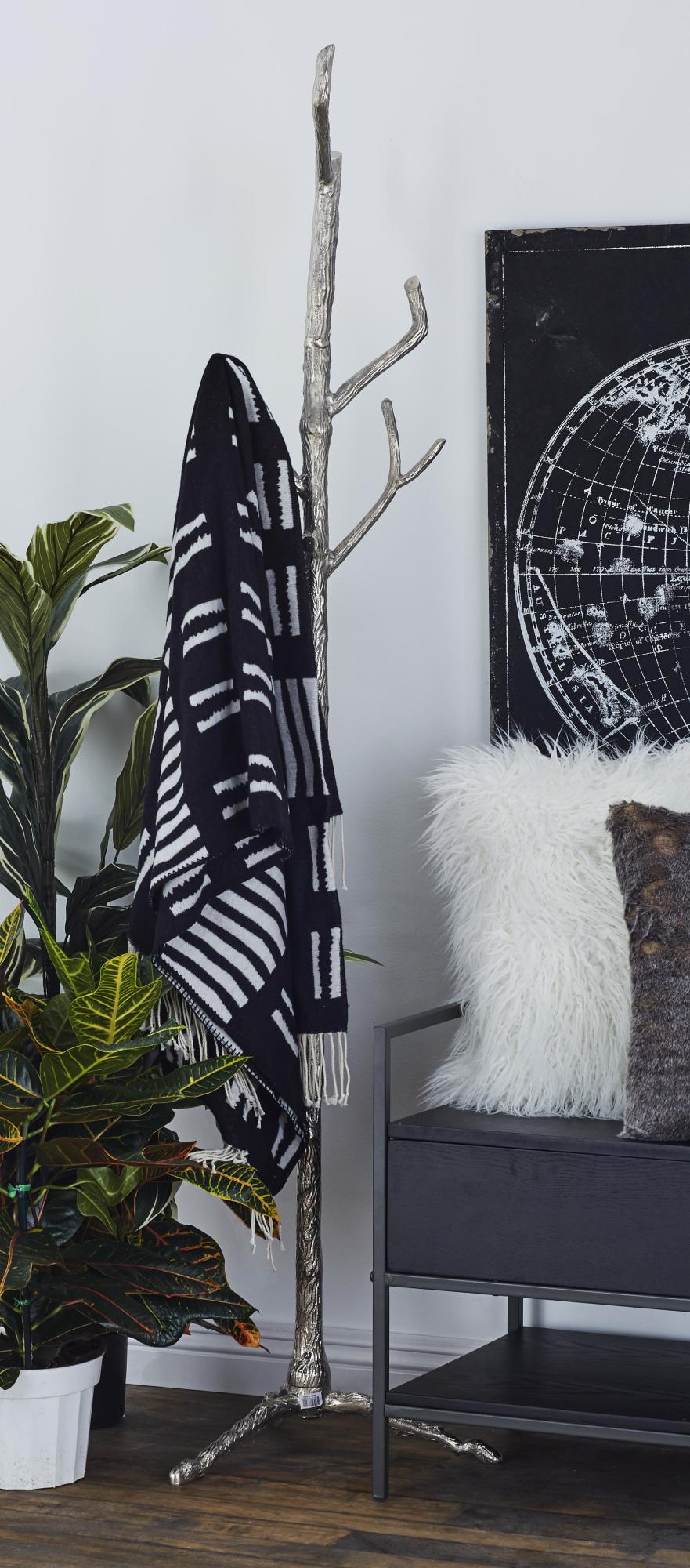 Tree Silver Aluminum Metal Branch 6 Hook Freestanding Coat Rack