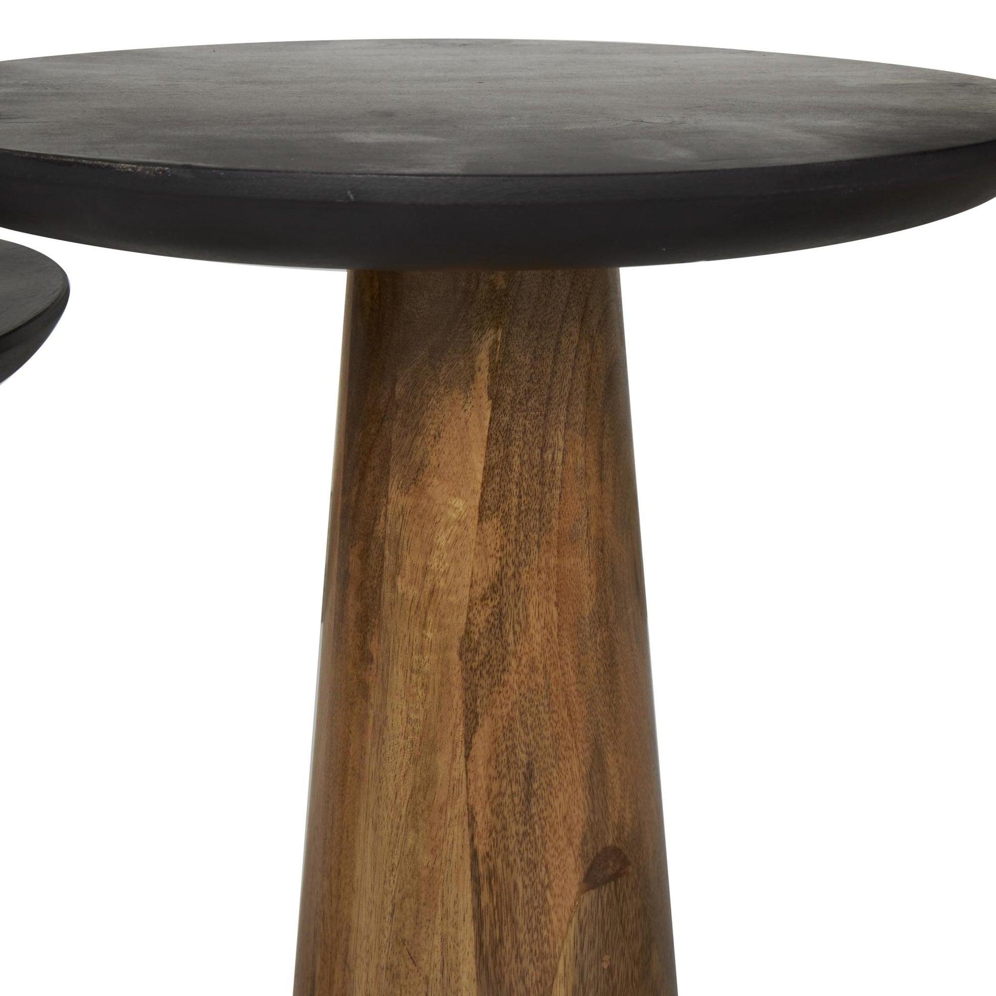 Set of 3 Brown Mango Wood Handmade Cone Shaped Side End Accent Table with Black Tabletops