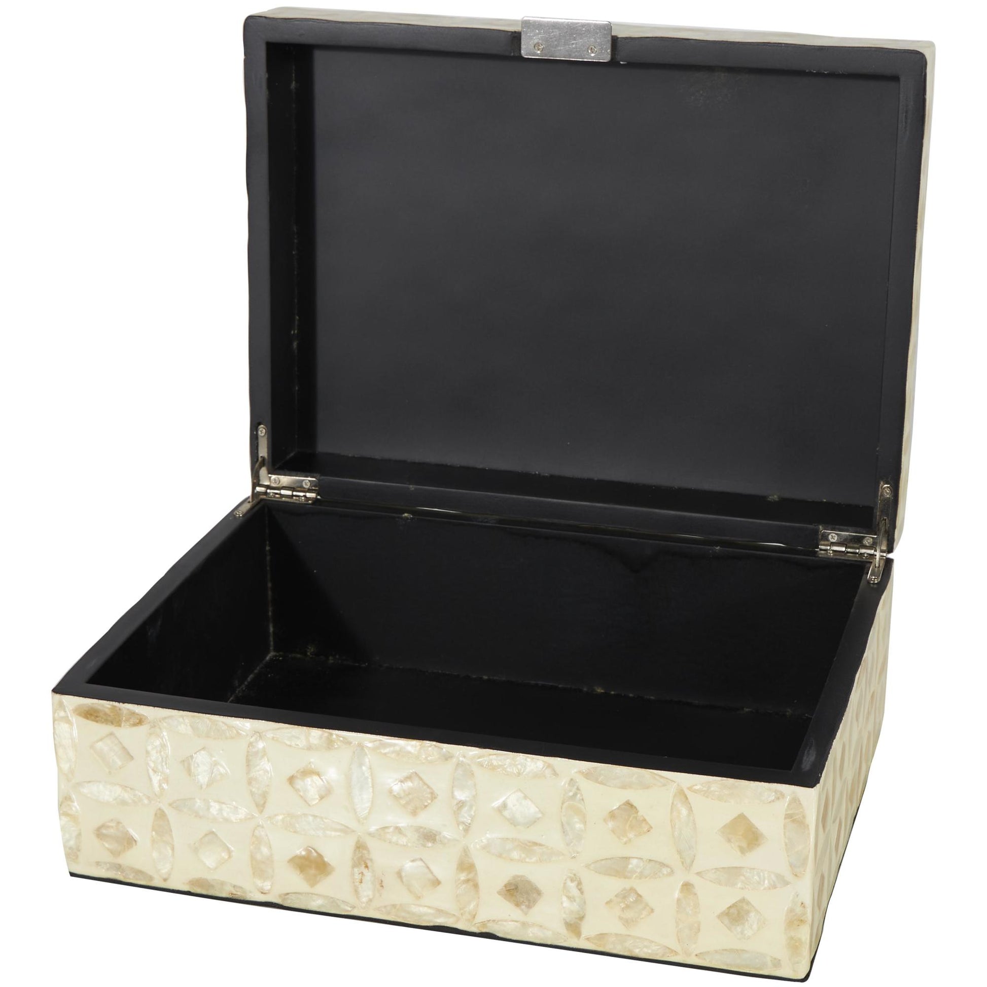 Set of 2 Moroccan Beige Mother of Pearl Shell Mosaic Storage Decorative Box with Taupe Accents