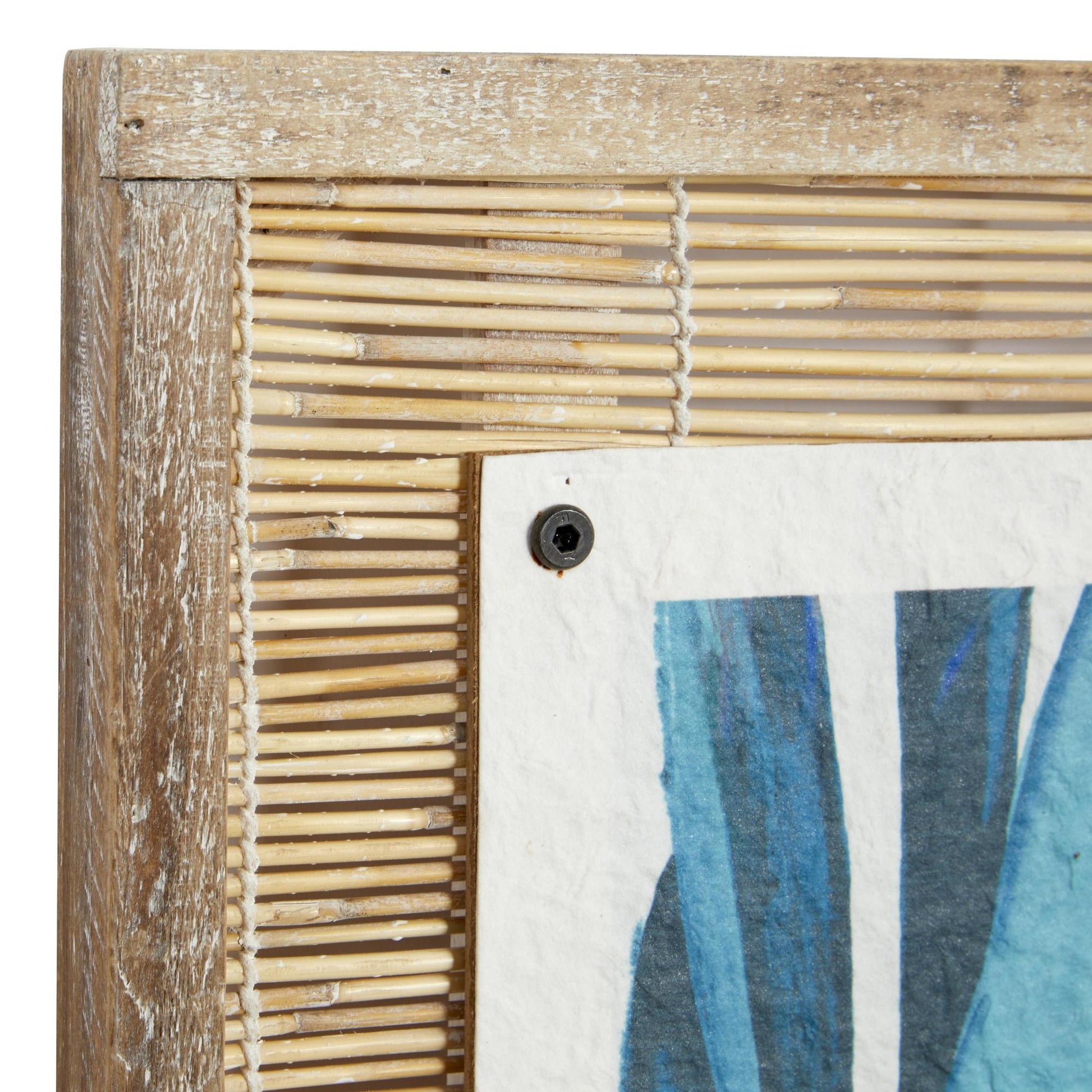 Set of 2 Leaf Blue Dried Plant Living Room Framed Wall Art with Brown Frame