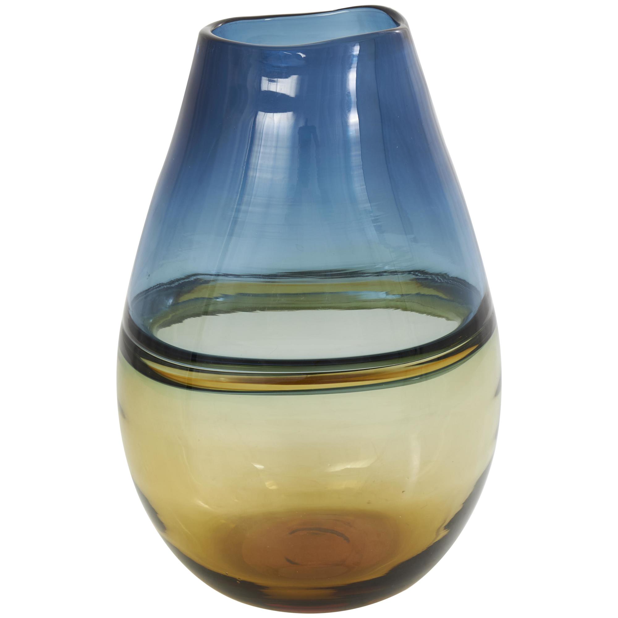 Blue Glass Handmade Ombre Decorative Vase with Yellow Base