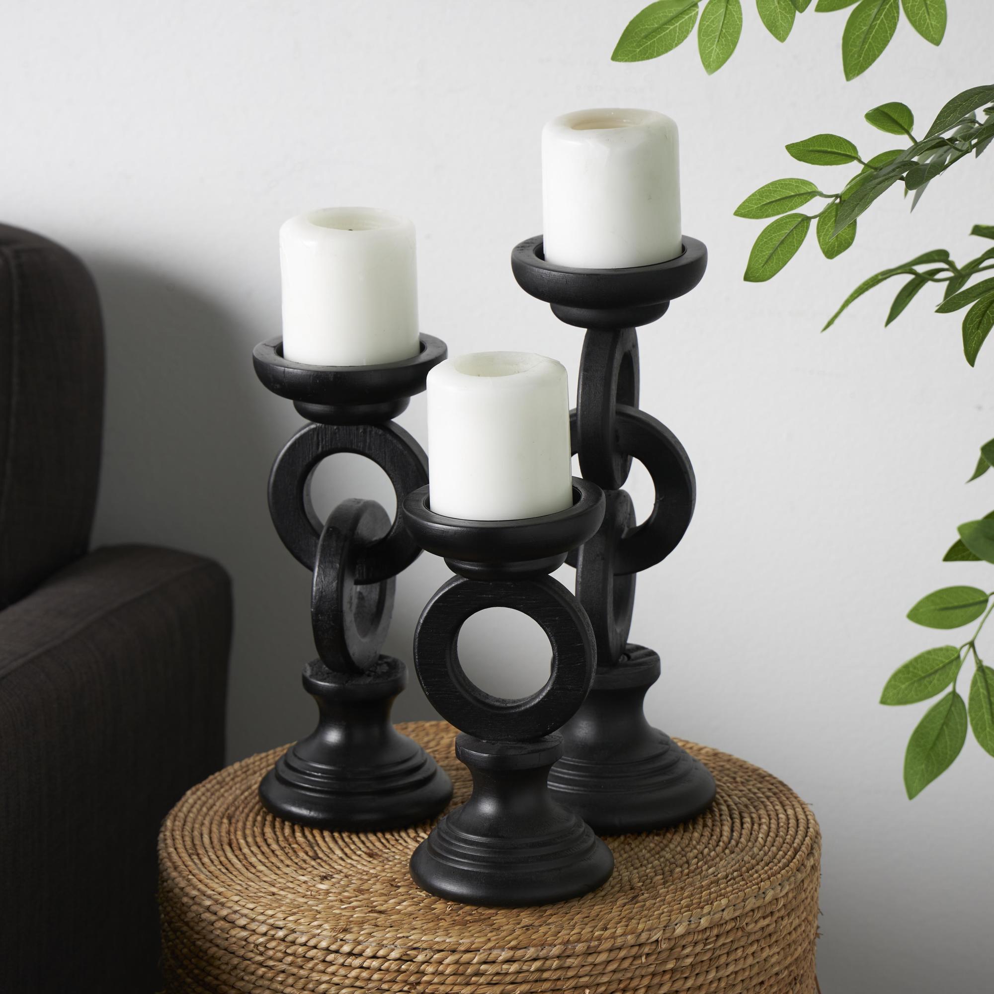 Set of 3 Wooden Chain Link Decorative Candle Holder Set of 3 13", 11", 9"H