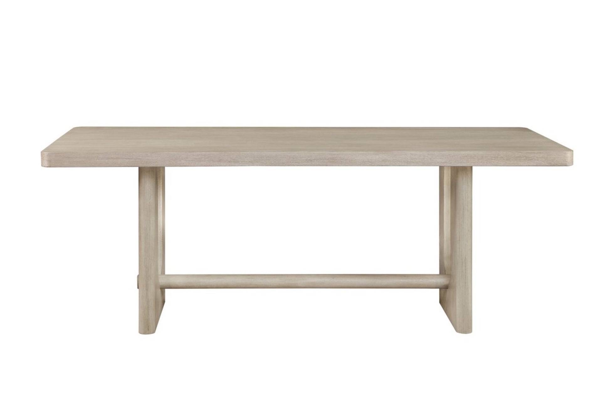 Beige Wood Washed Kitchen Dining Table with Carved Oval Legs and Lower Rod