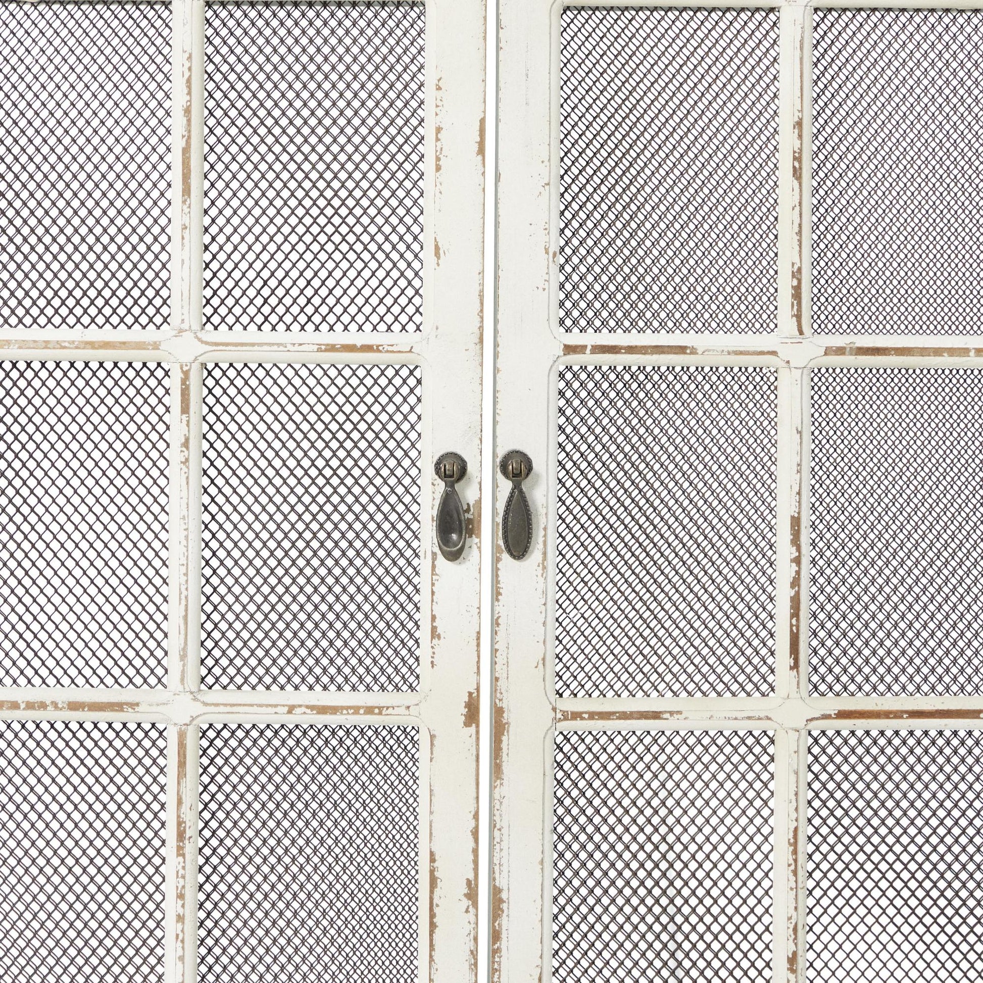Cream Wood Window Pane Inspired Room Wall Mirror with Arched Top and Distressing