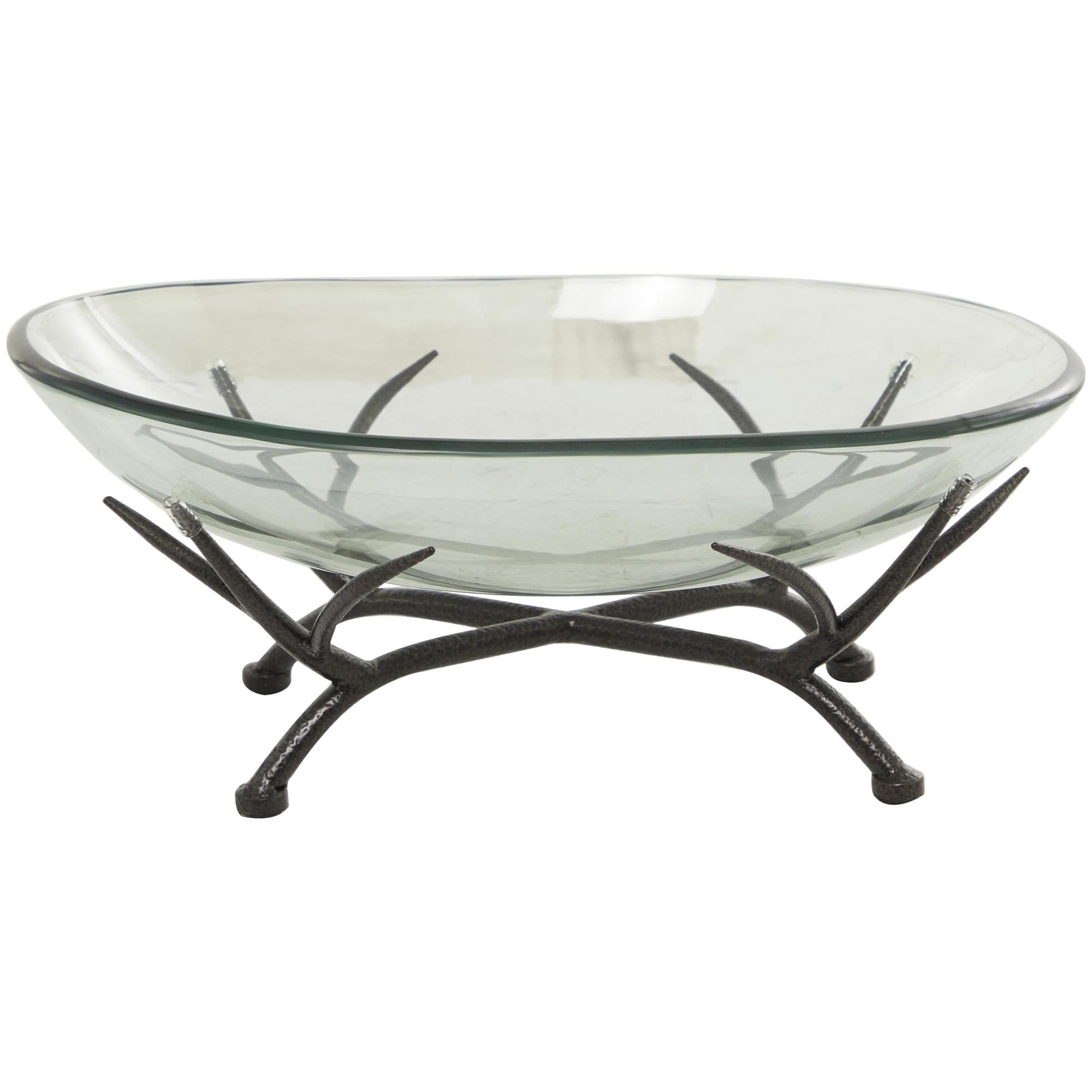 Kitchen Clear Glass Decorative Serving Bowl with Black Metal Branch Stand