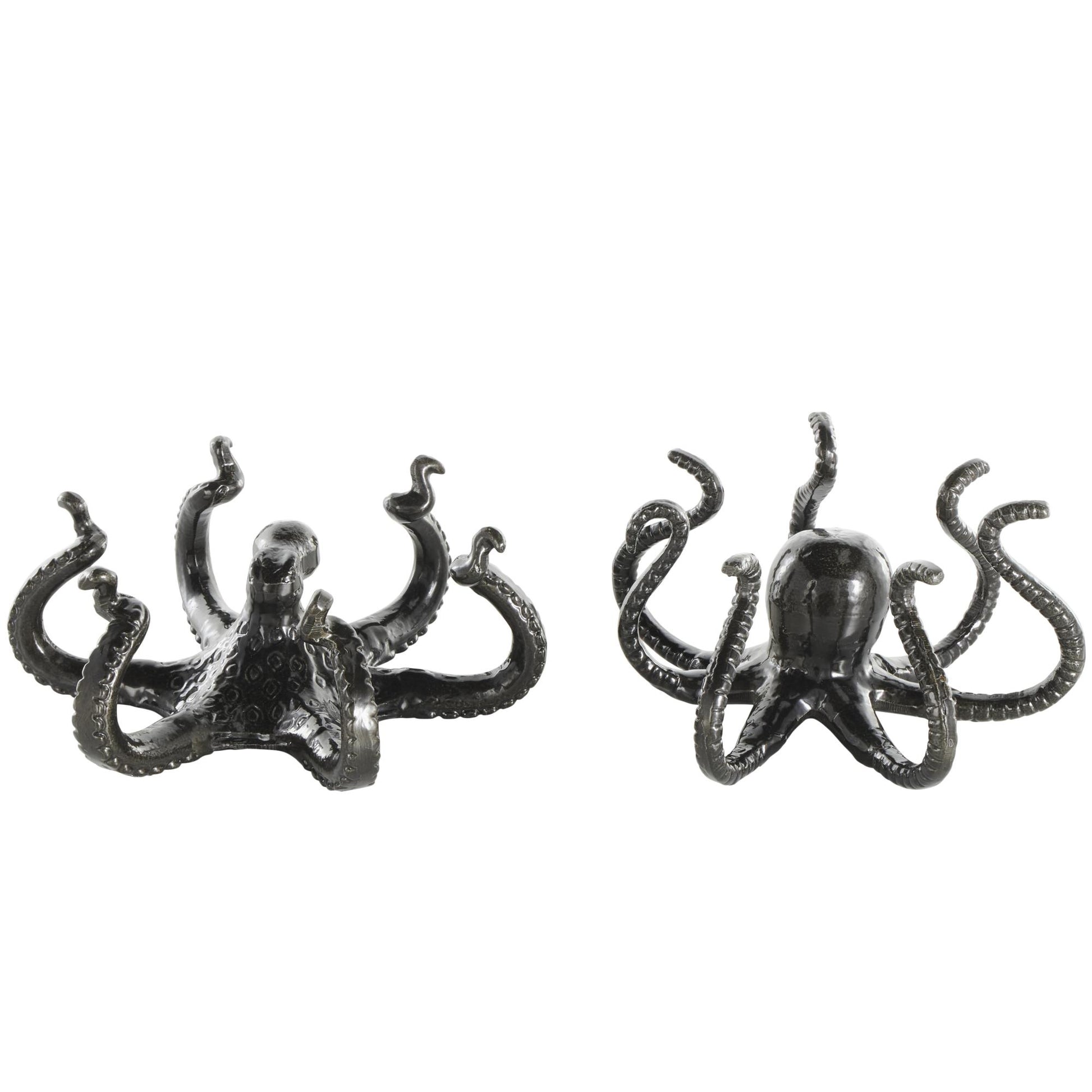 Set of 2 Octopus Black Aluminum Metal Decorative Sculpture with Splayed Arms
