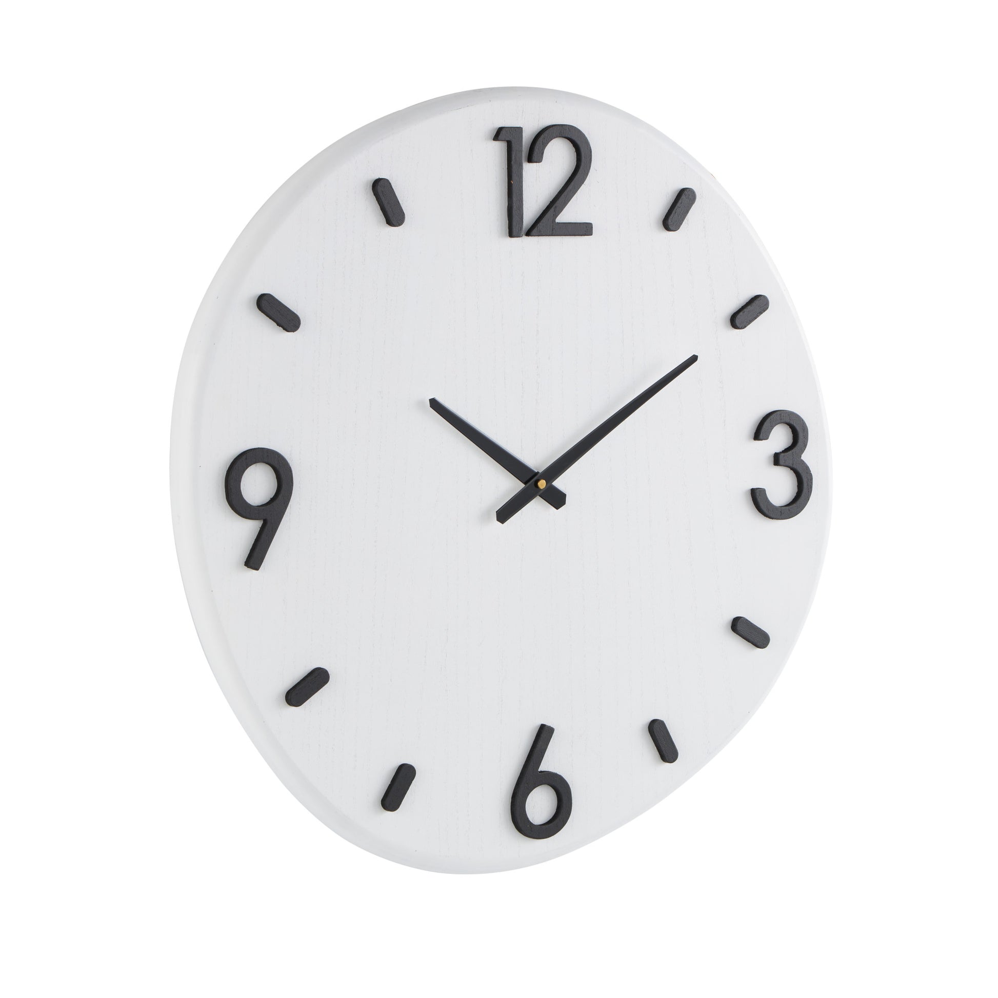 White Wood Round Decorative Wall Clock with Black Hands and Numbers