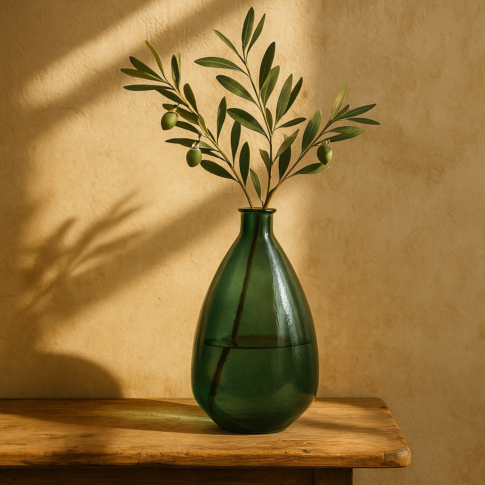 Teal Recycled Glass Handmade Curved Spanish Bottle Neck Decorative Vase