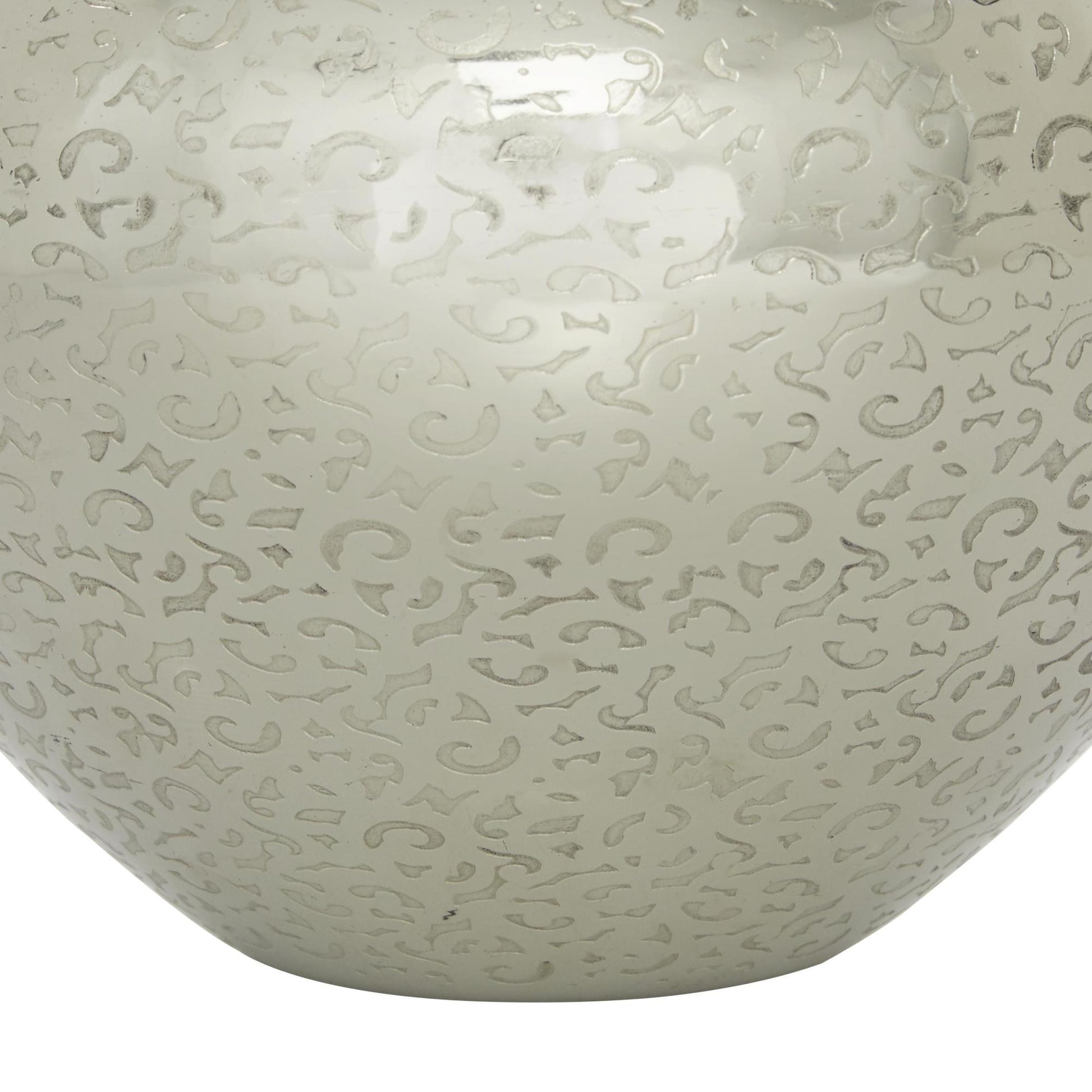 Silver Aluminum Metal Round Engraved Decorative Vase