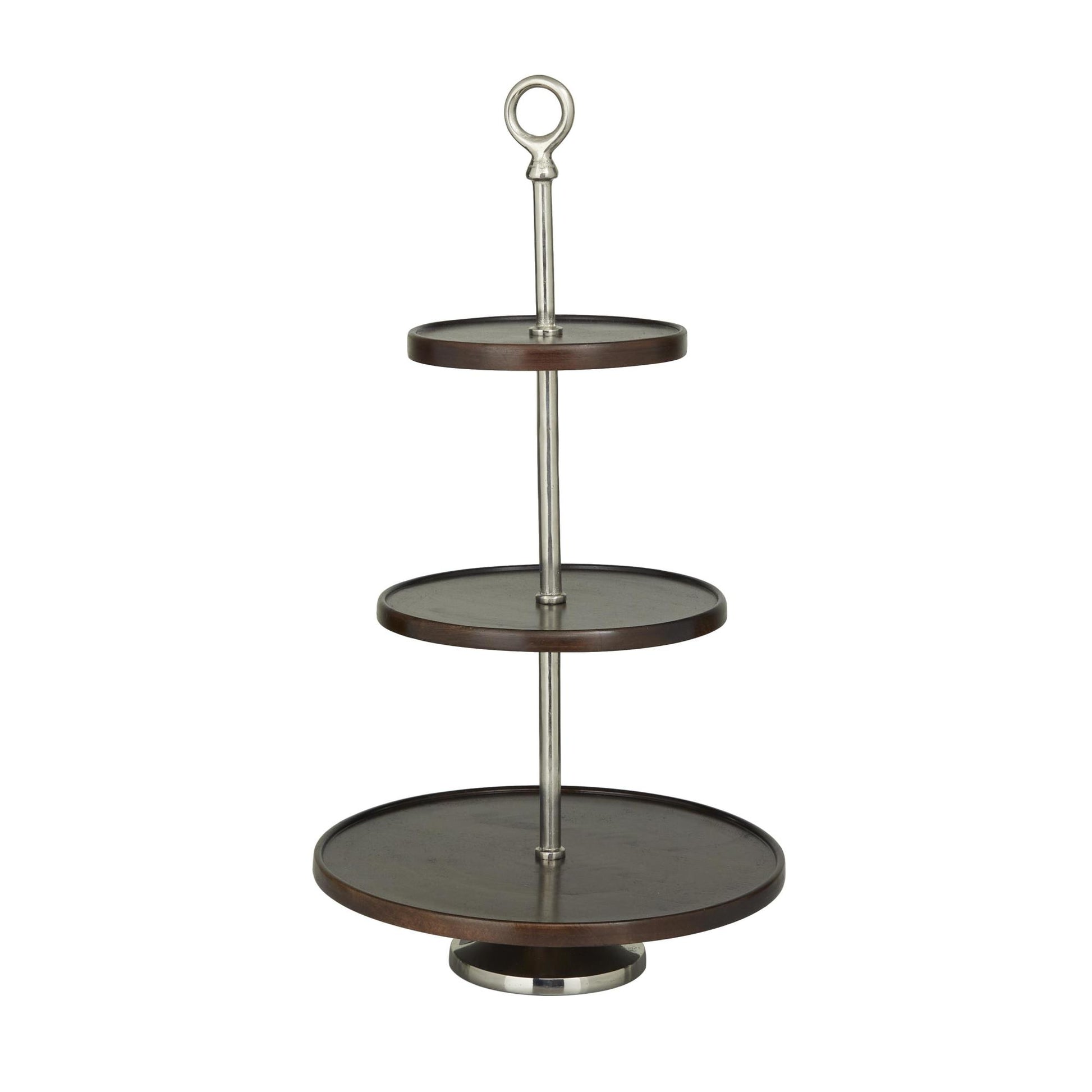 Mango Wood 3 Level Decorative Tiered Server with Aluminum Bases