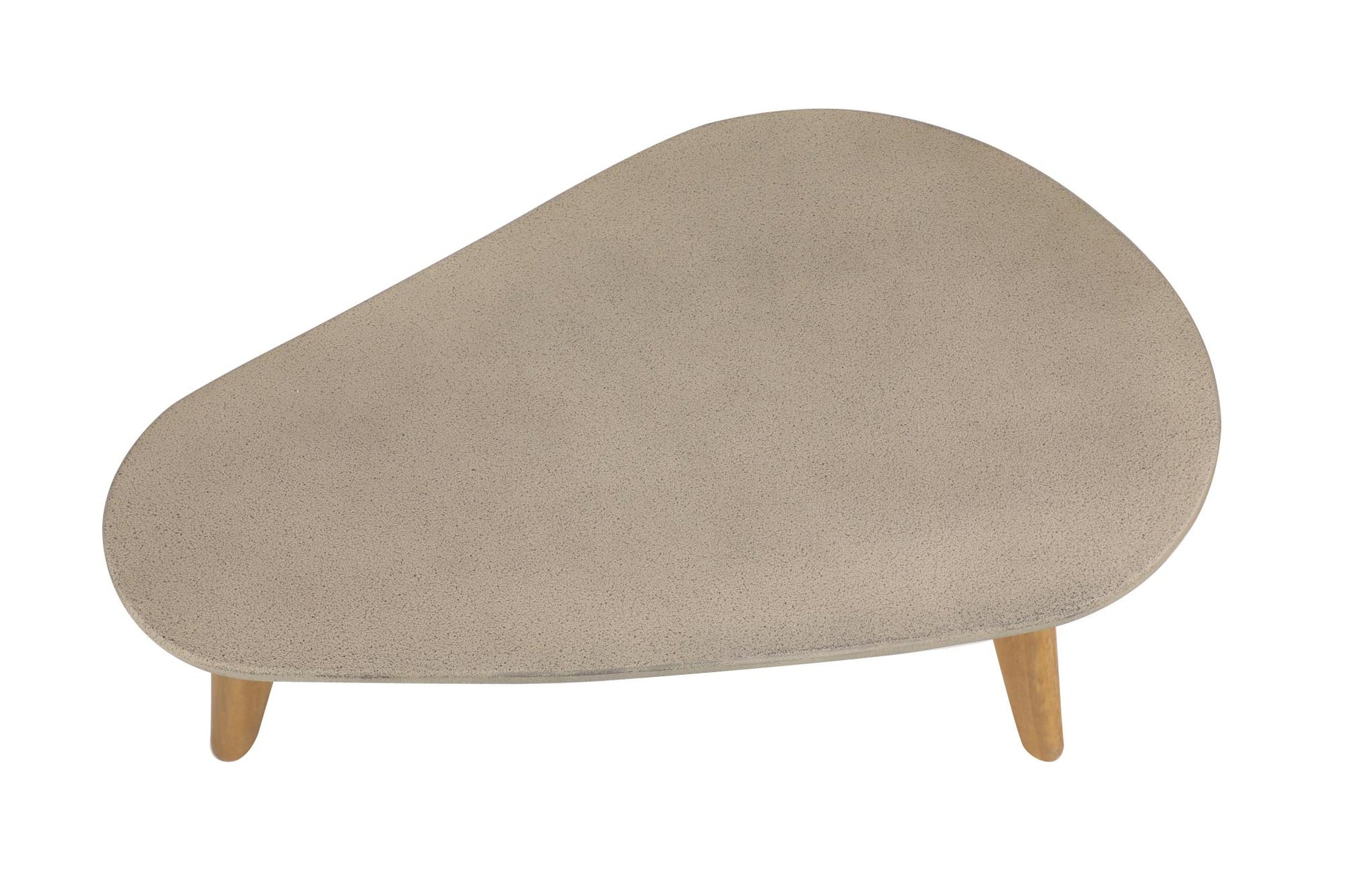 Gray Cement Stone Concrete Inspired Angled Oval End Table Outdoor Accent Table with Tapered Wood Legs